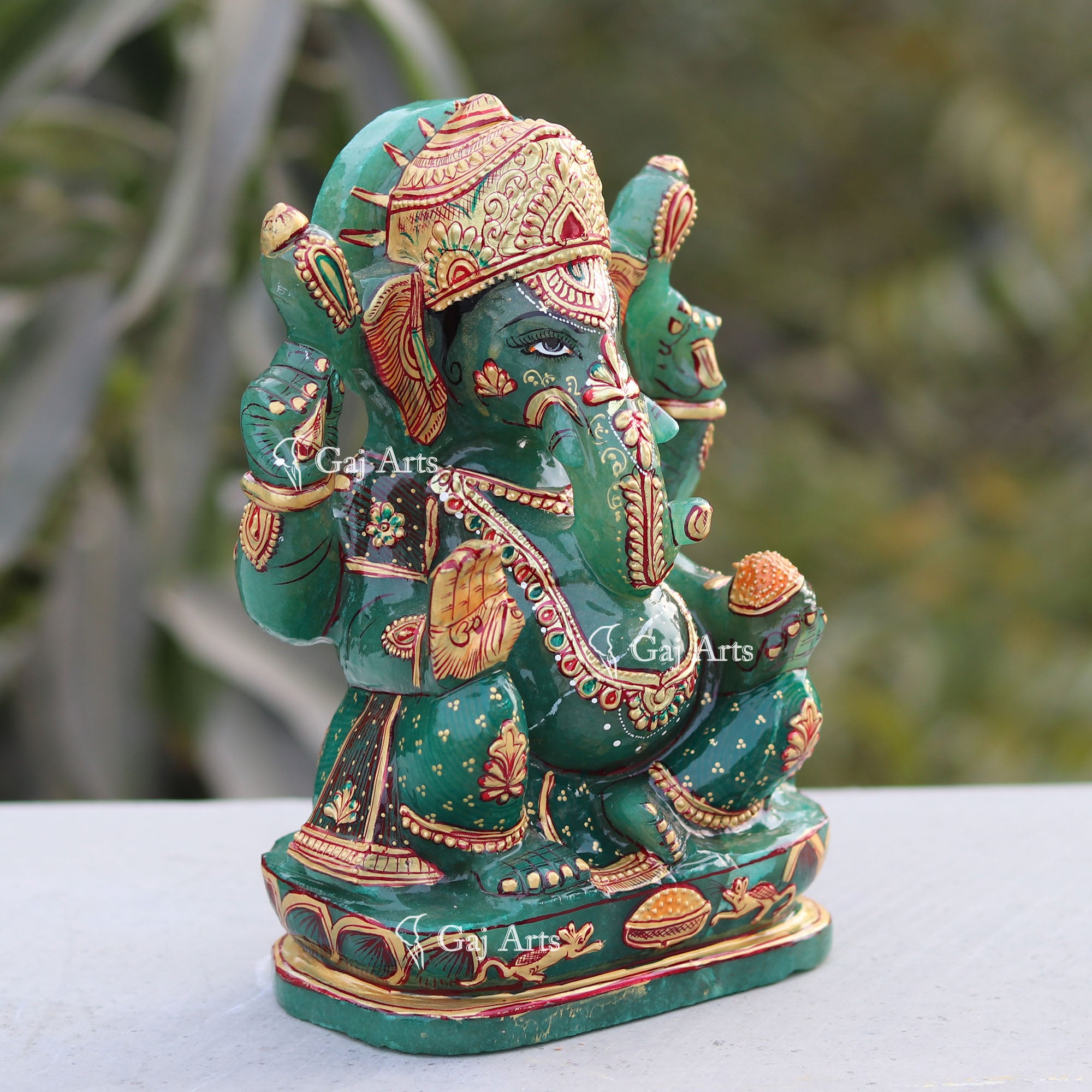 Natural Green Quartz Ganesh Idol | 7 Inch