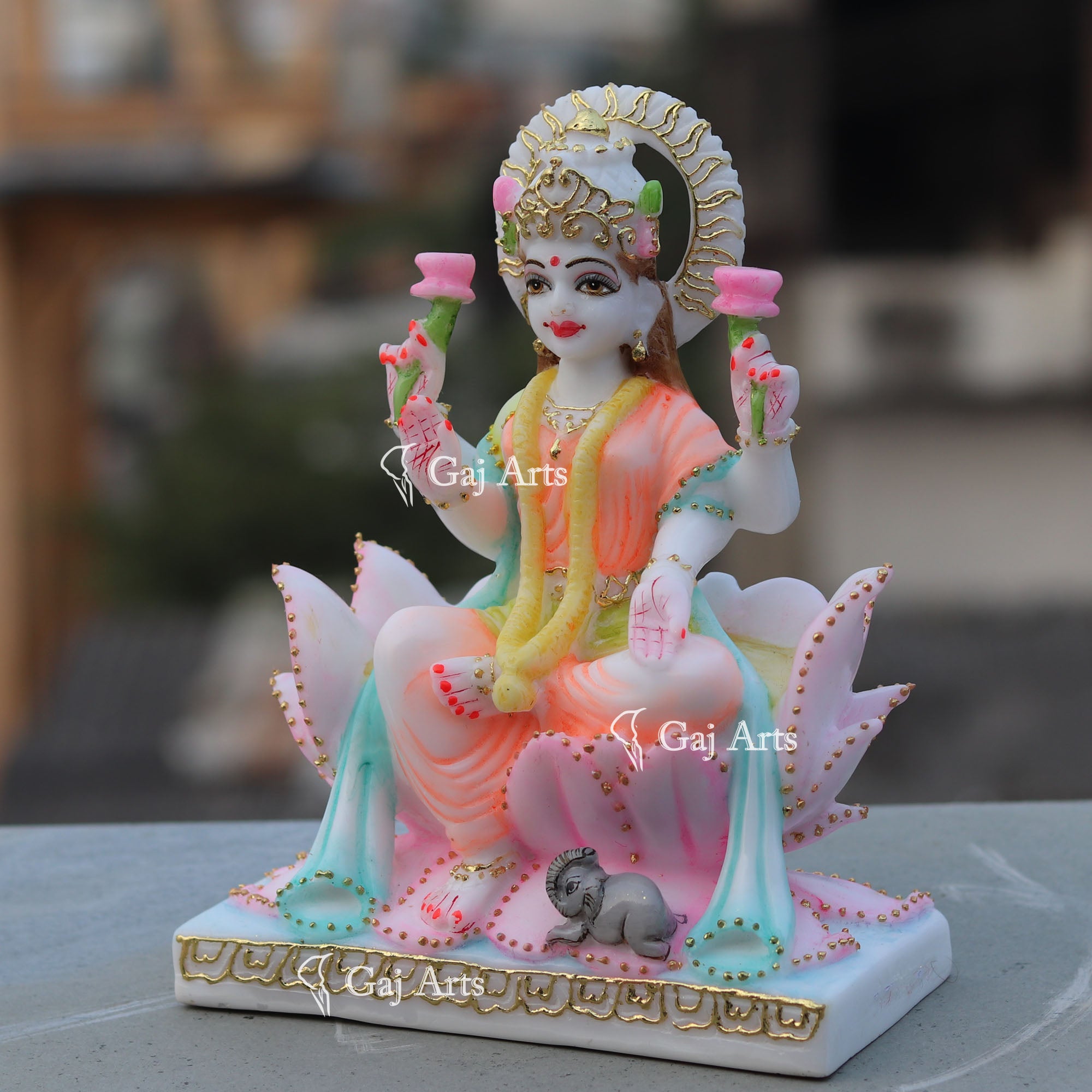 White Marble Laxmi Mata Statue | 9 Inch
