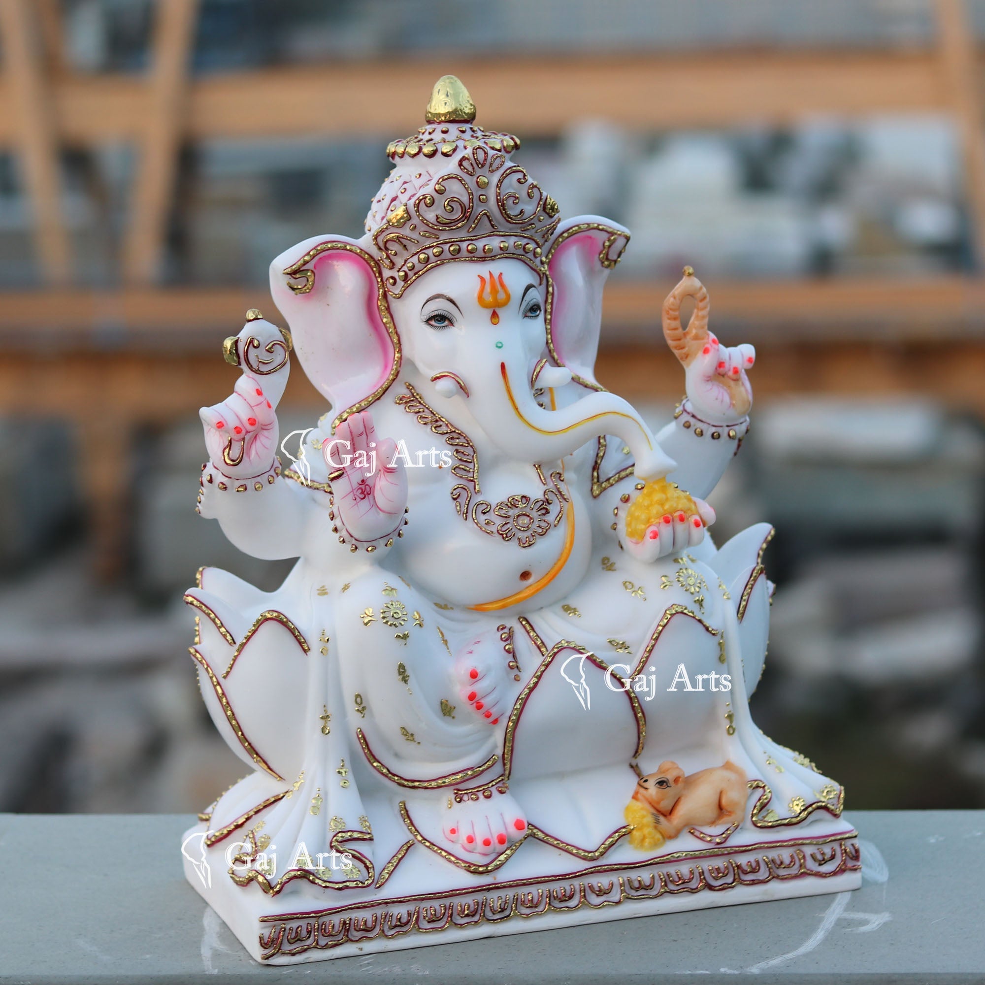 White Marble Ethiopia Ganesh Idol | 15 Inch