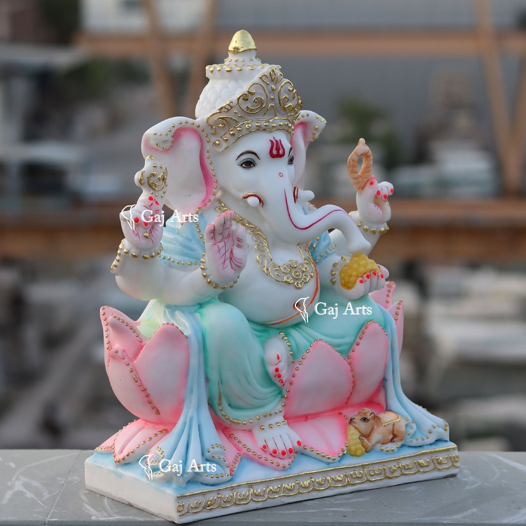 White Marble Ethiopia Ganesh Idol | 15 Inch