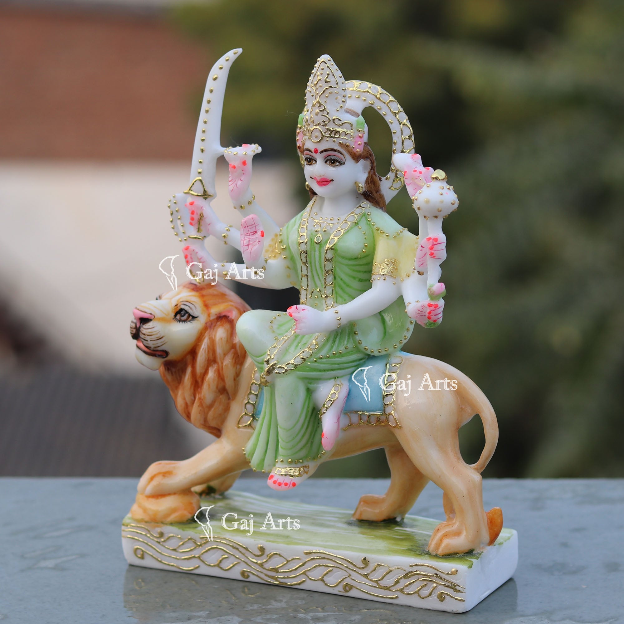White Marble Durga Mata Idol | 9 Inch