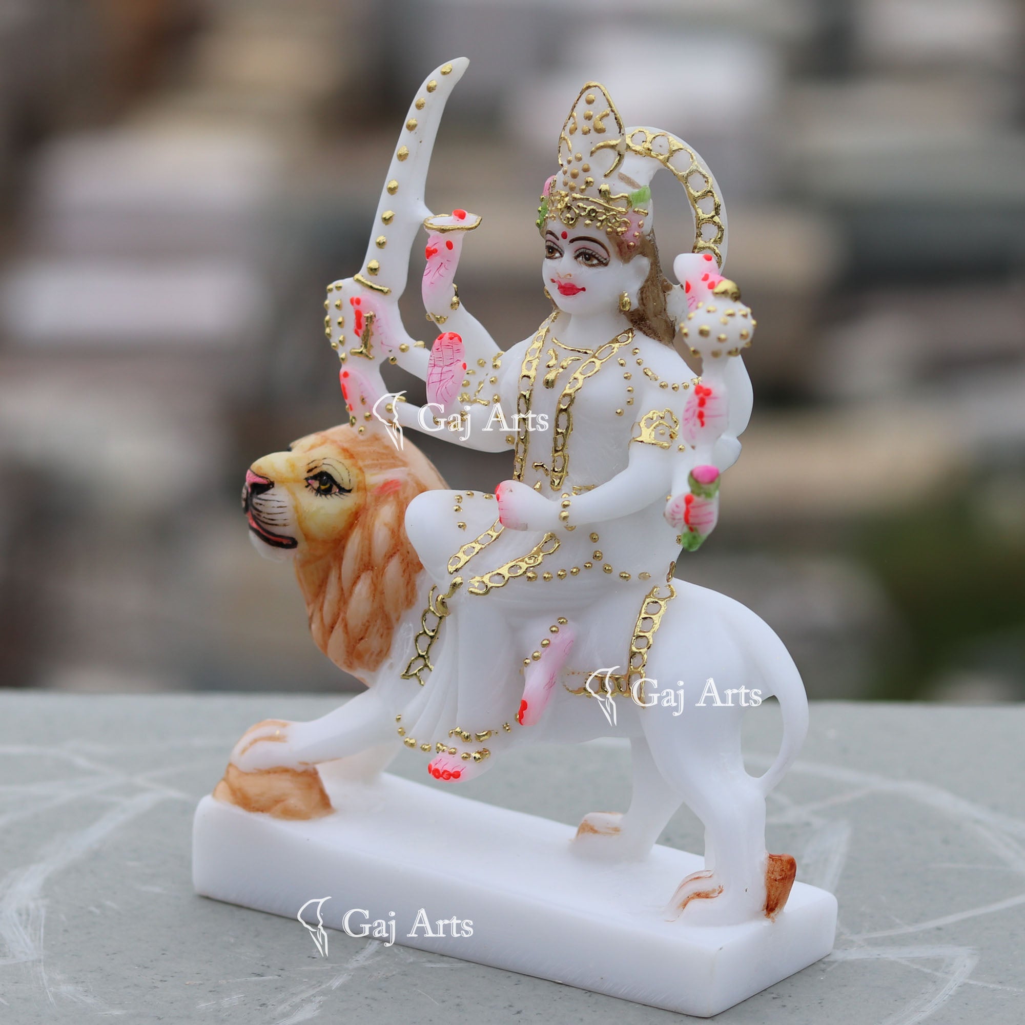 Marble Durga Mata Statue | 7 Inch Gold Work