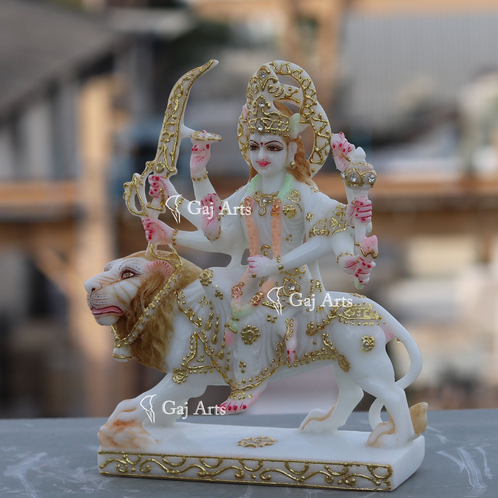 White Marble Durga Mata Idol | 7 Inch