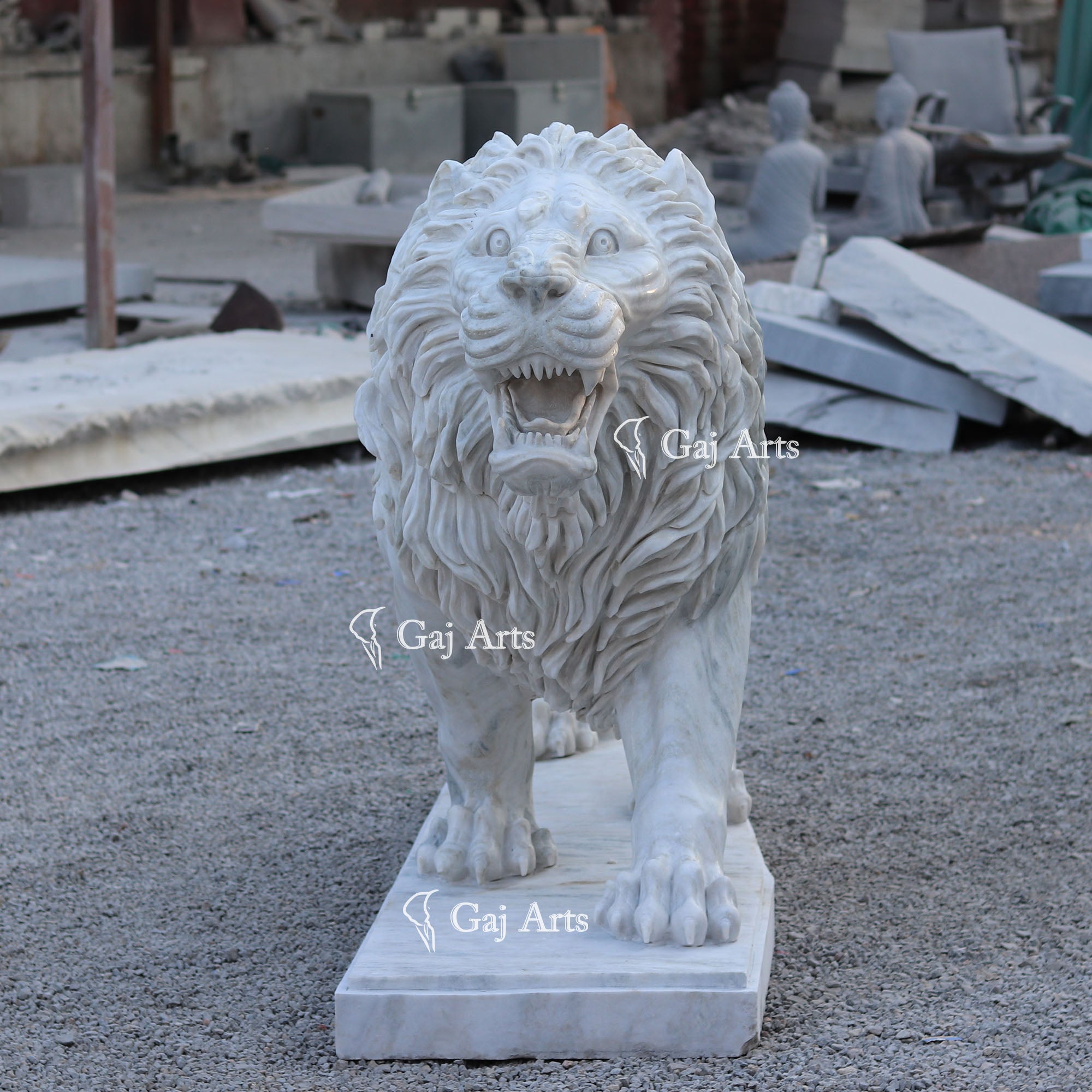 White Marble Grand Lion Sculpture | 72 Inch