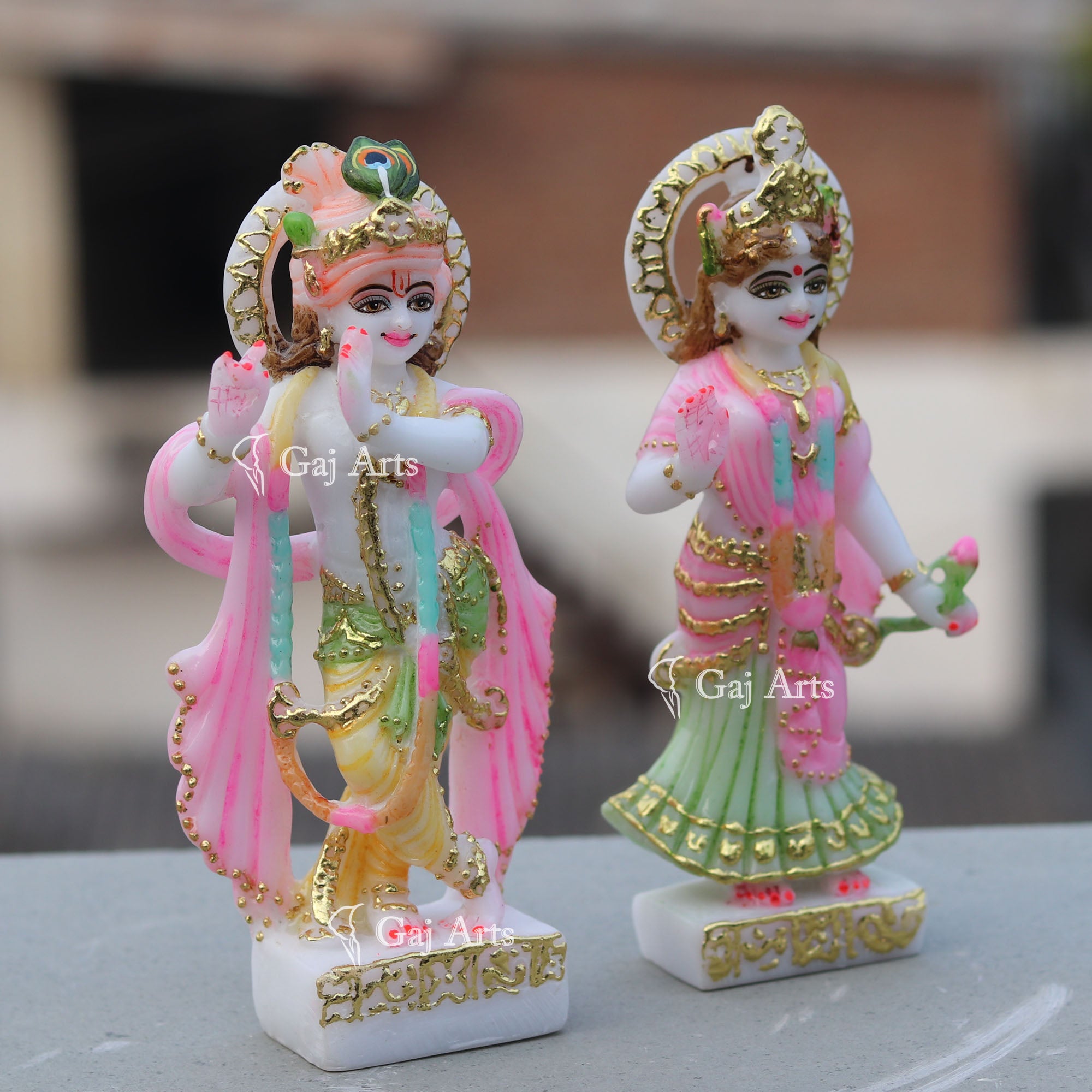 Standing Marble Radha Krishna Idol | 7 Inch