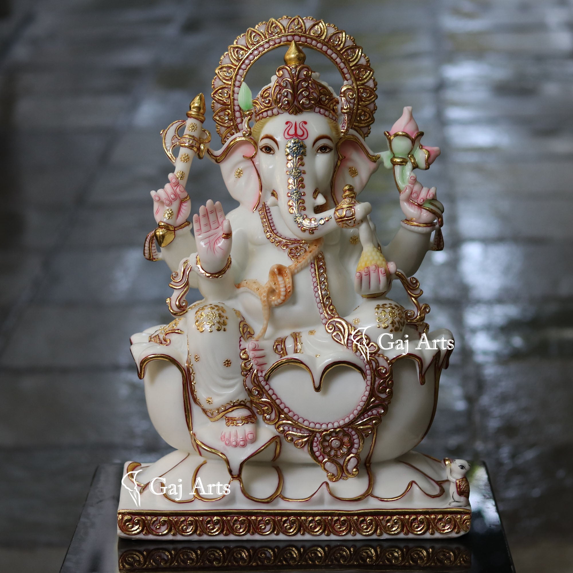 White Marble Ethiopia Ganesh Idol | 18 Inch