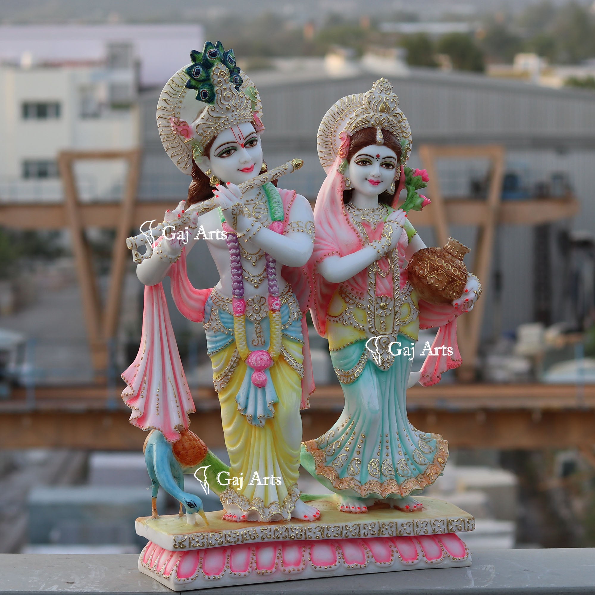 White Marble Ethiopia Radha Krishna Jodi Idol | 27 Inch