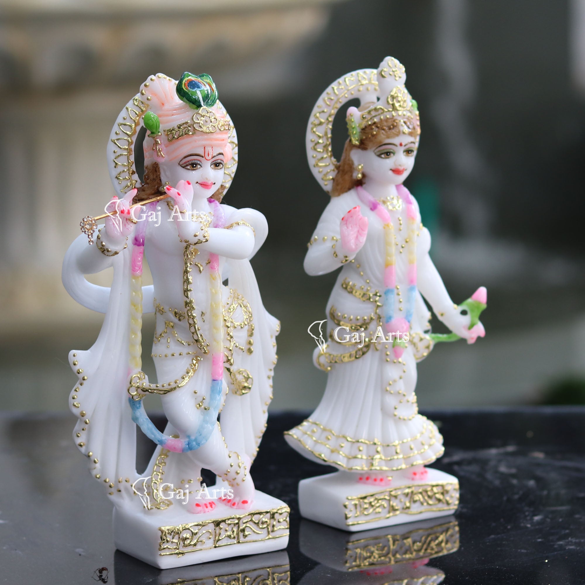White Marble Ethiopia Radha Krishna Idol | 9 Inch