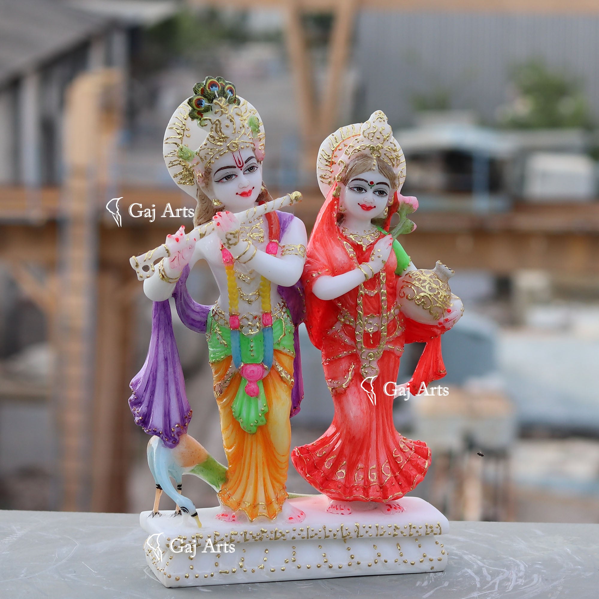 White Marble Ethiopia Radha Krishna Jodi Idol | 12 Inch