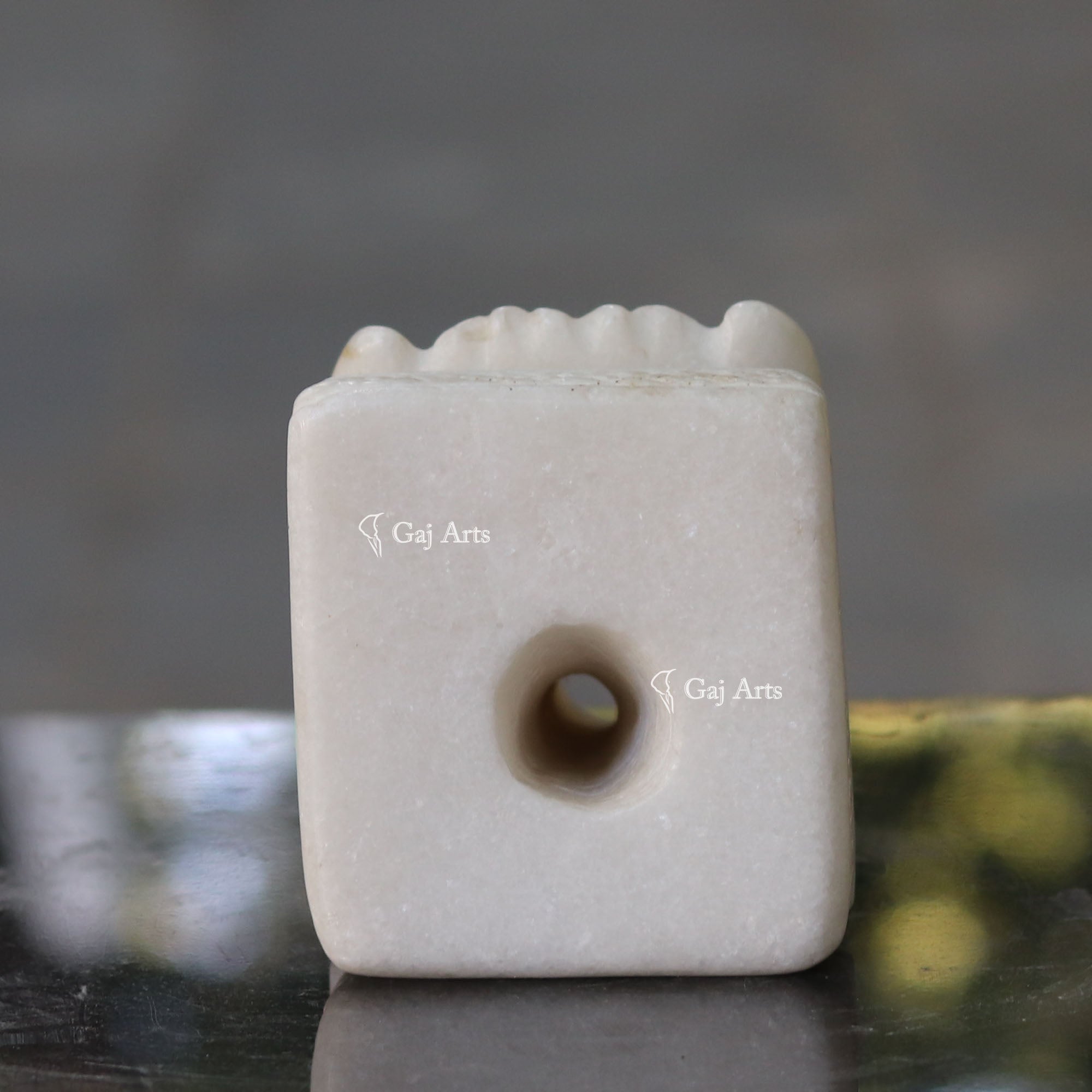 White Marble Waterfall Gaumukh Cow Sculpture | 7 Inch