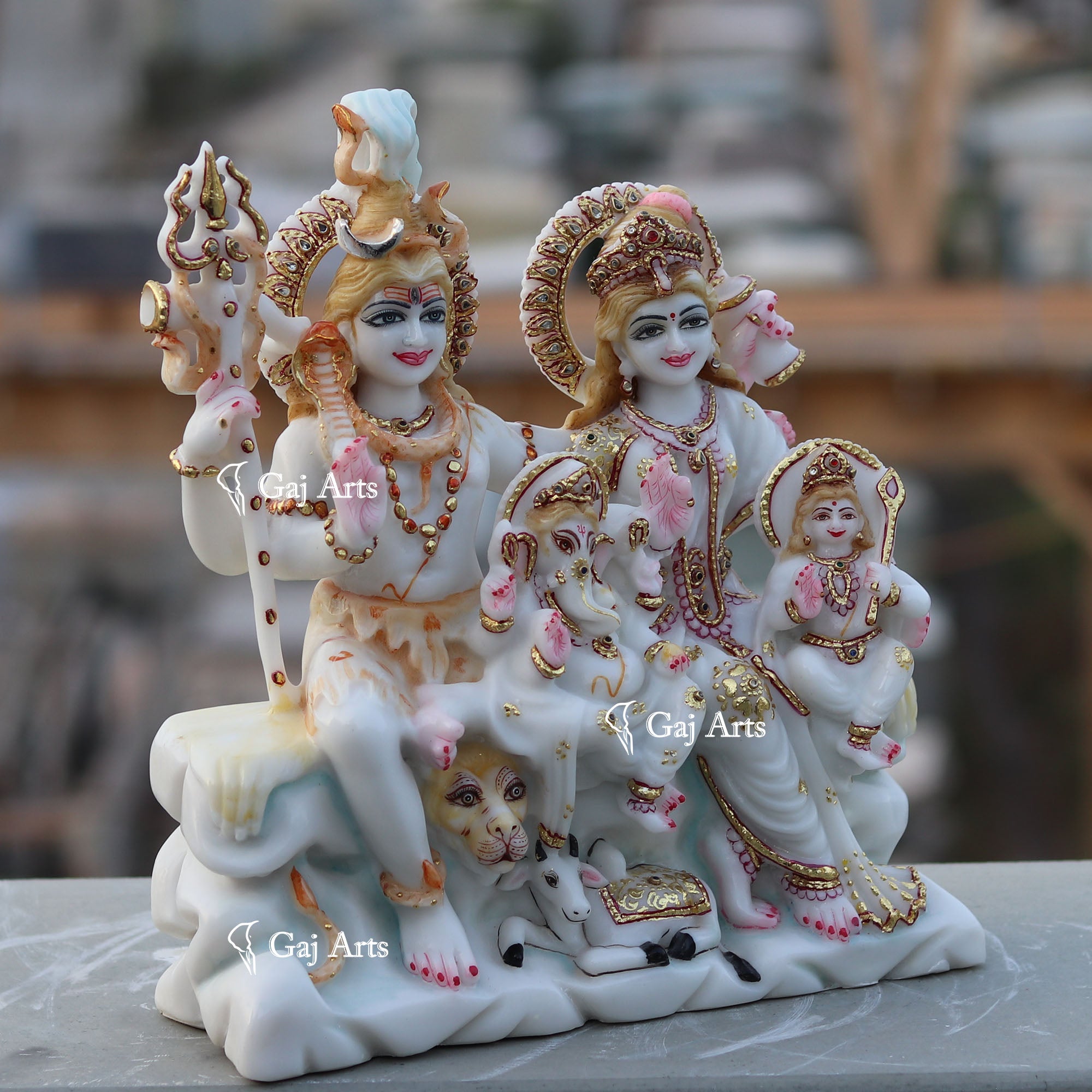 White Marble Shiv Parivar Statue | 12 Inch