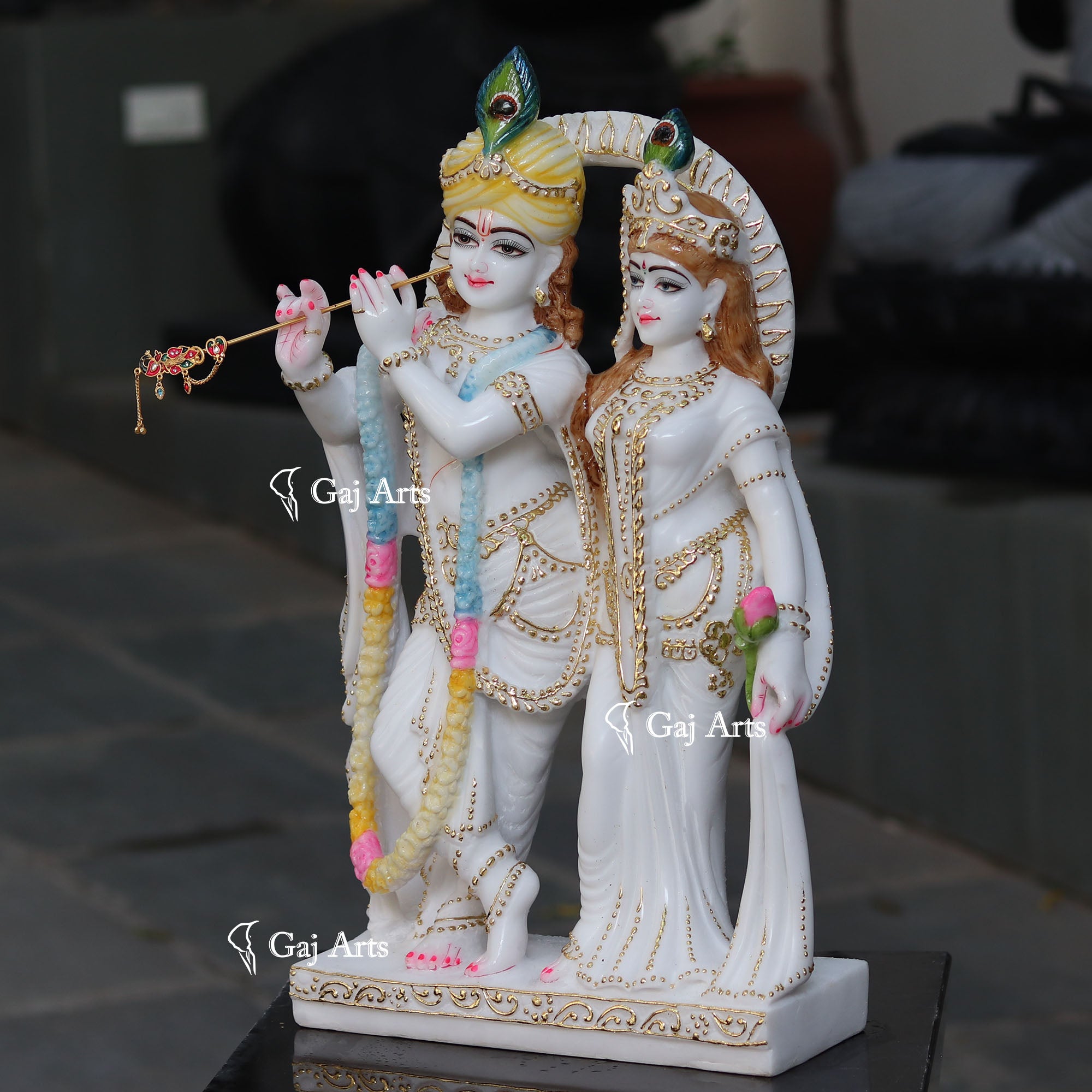 White Marble Ethiopia Radha Krishna Jodi Idol | 24 Inch