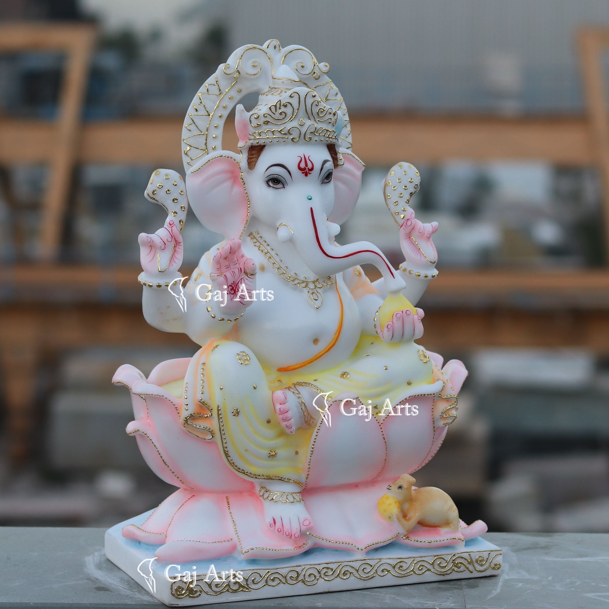 White Marble Ethiopia Ganesh Idol | 18 Inch