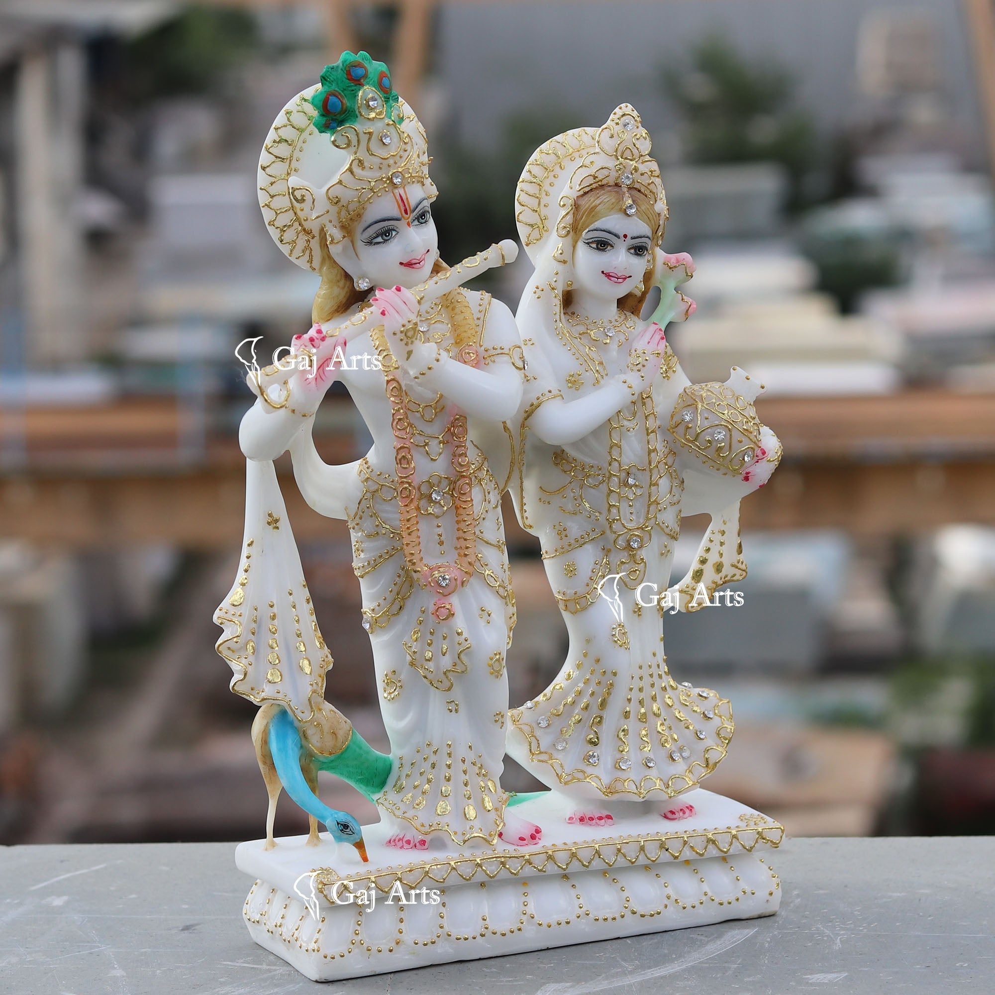 White Marble Ethiopia Radha Krishna Jodi Idol | 12 Inch