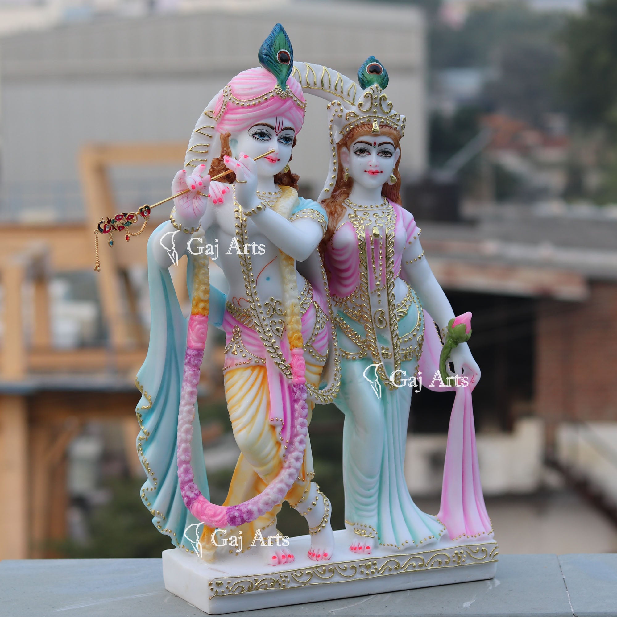 White Marble Ethiopia Radha Krishna Jodi Statue | 24 Inch