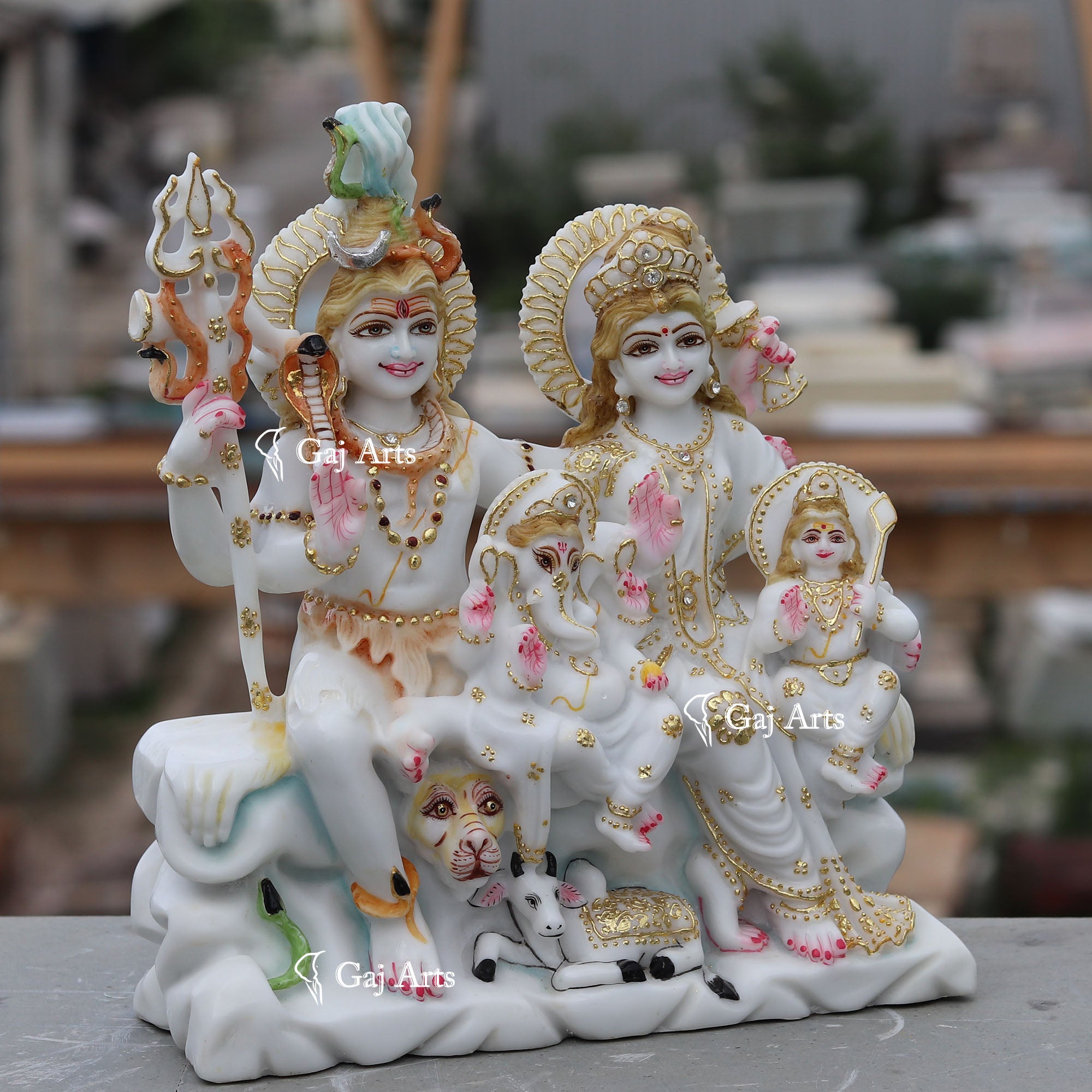 White Ethiopia Marble Shiv Parivar Statue | 12 Inch