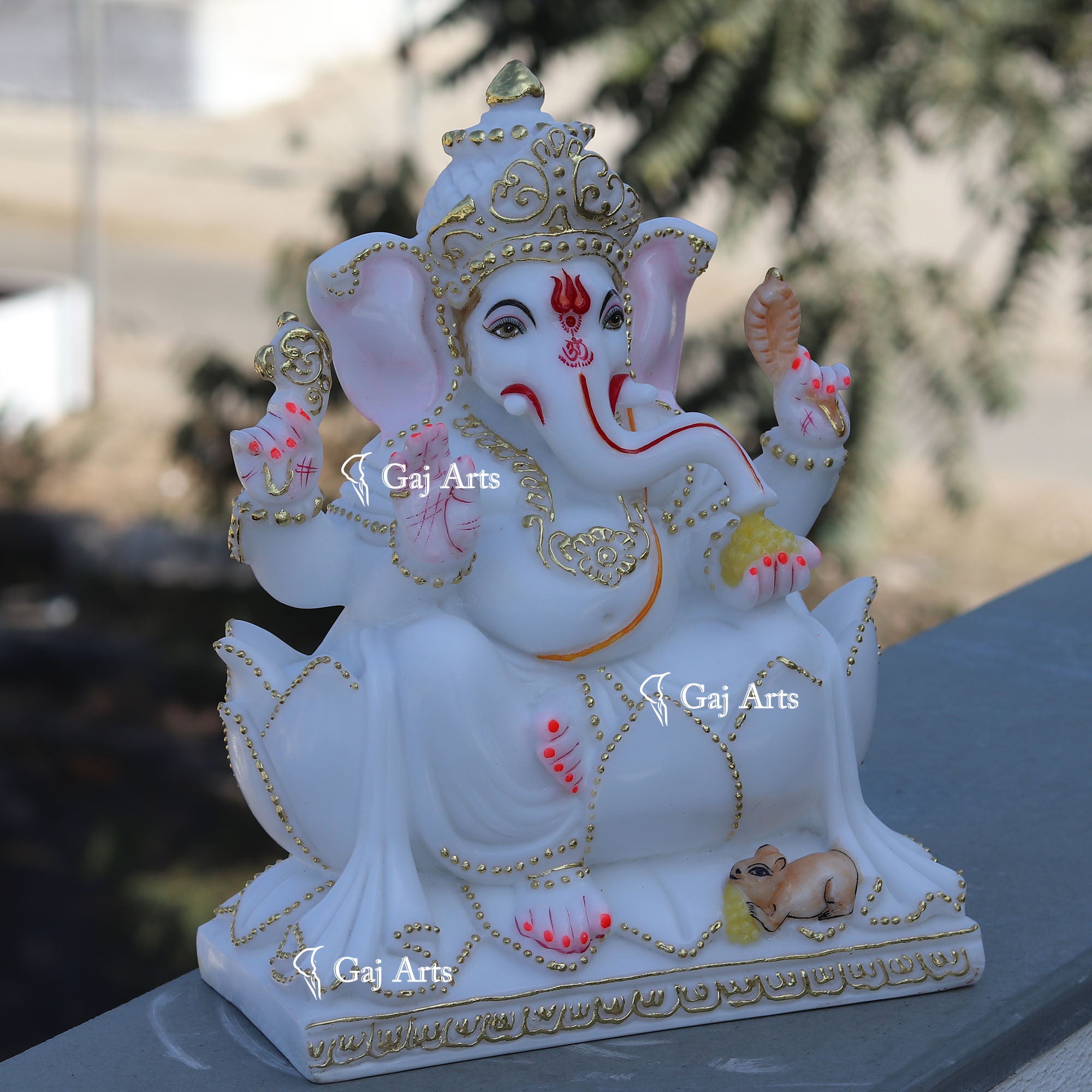Marble Ganpati Idol on Lotus | 12 Inch