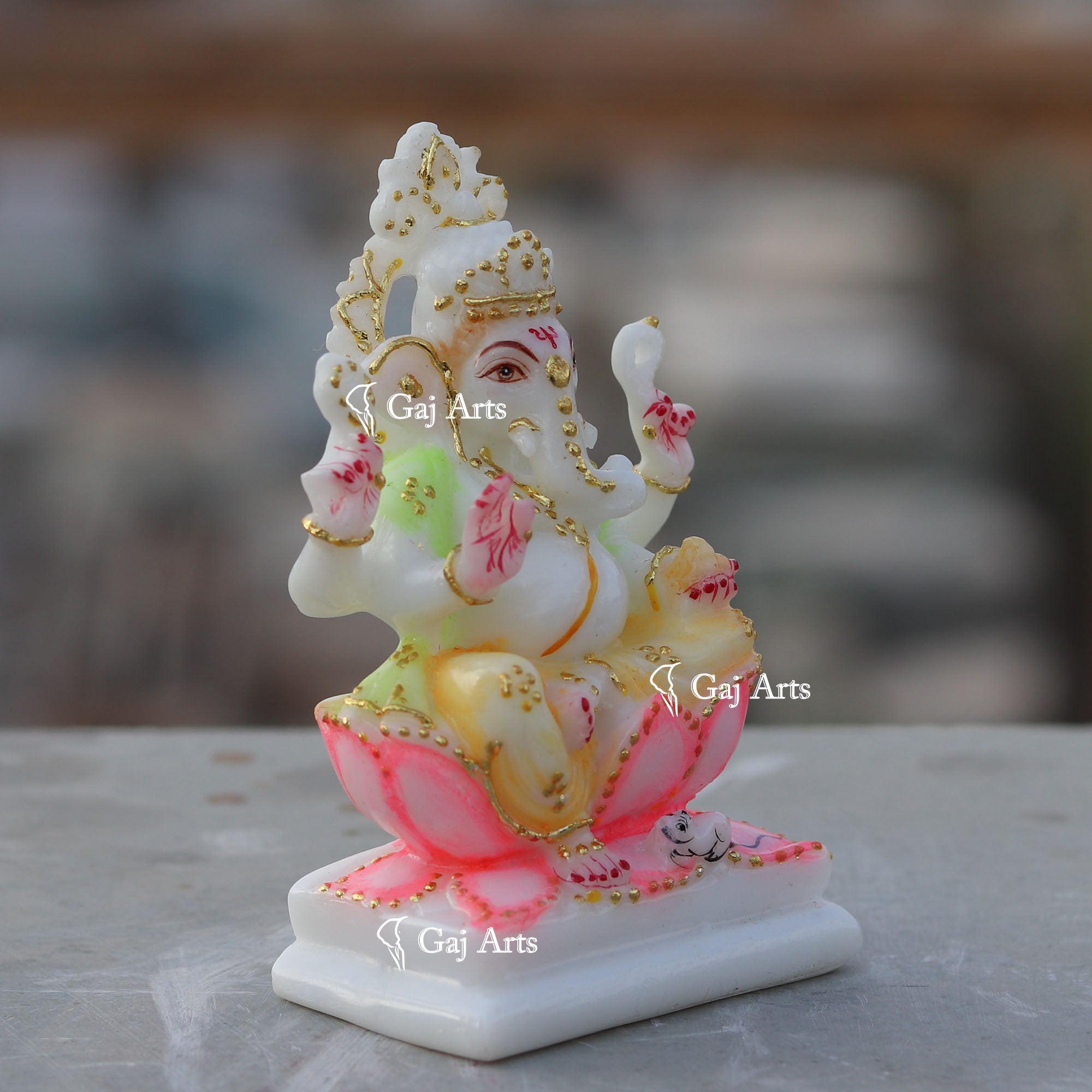 White Ethiopia Marble Ganesh Murti | 4 Inch