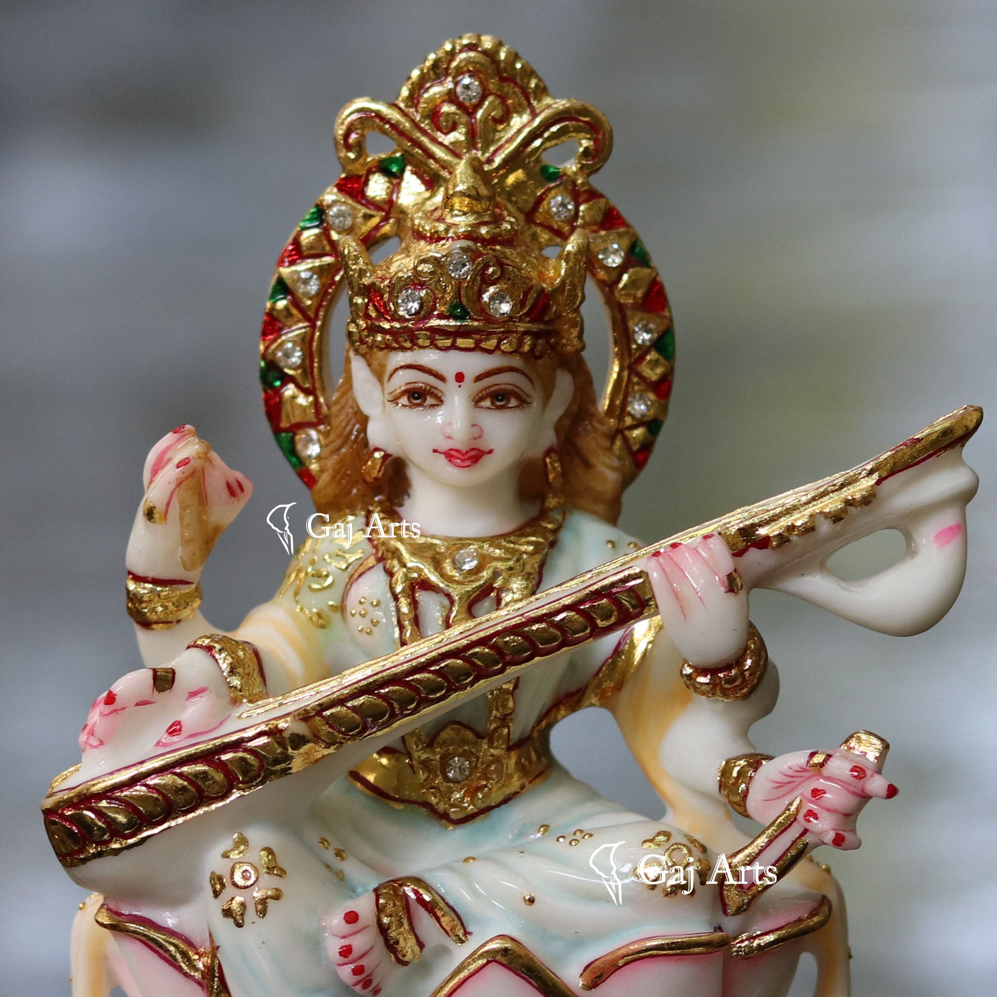 White Marble Saraswati Maa Idol | 8 Inch