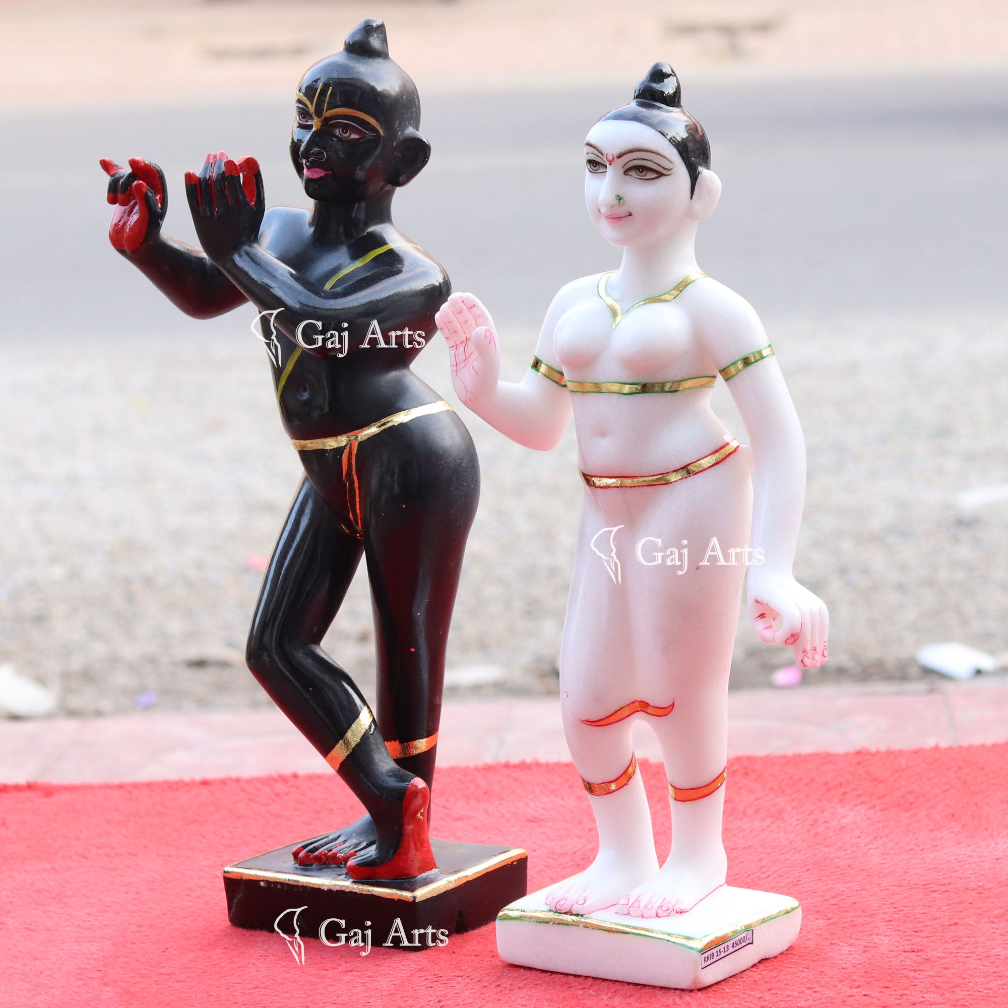 Rajasthan Black Marble White Makrana Marble Iskon Radha Krishna Murti | 15 Inch