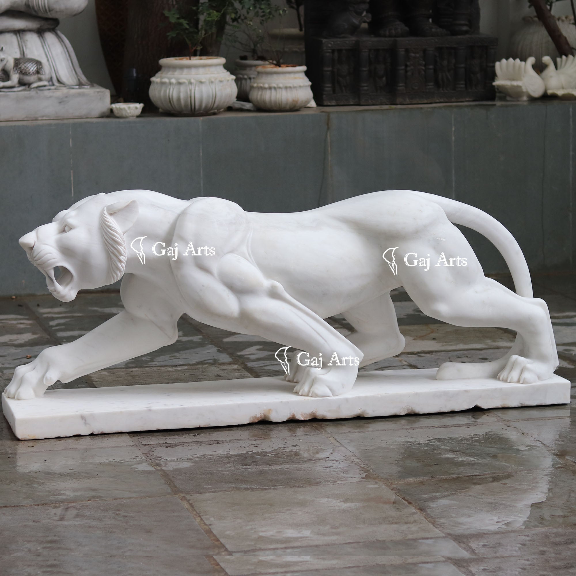 White Marble Lion Sculpture | 72 Inch