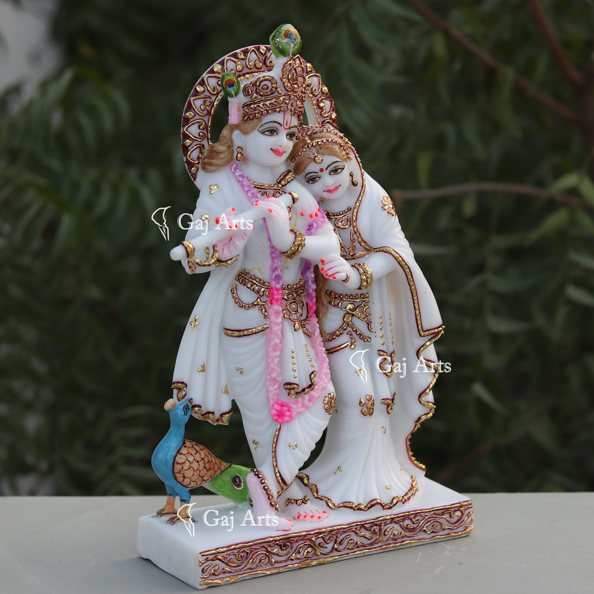 White Marble Ethiopia Radha Krishna Jodi Idol | 15 Inch