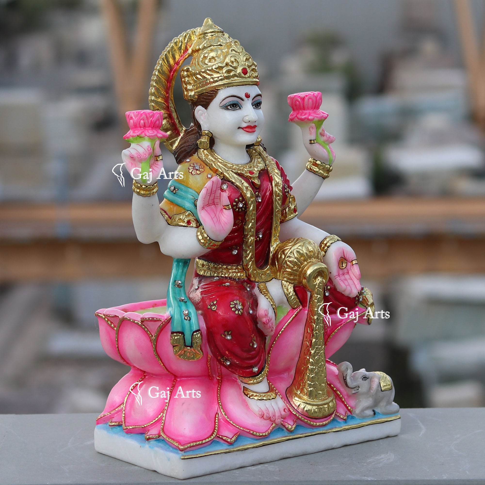 Handcrafted White Marble Lakshmi Maa Idol | 15 Inch