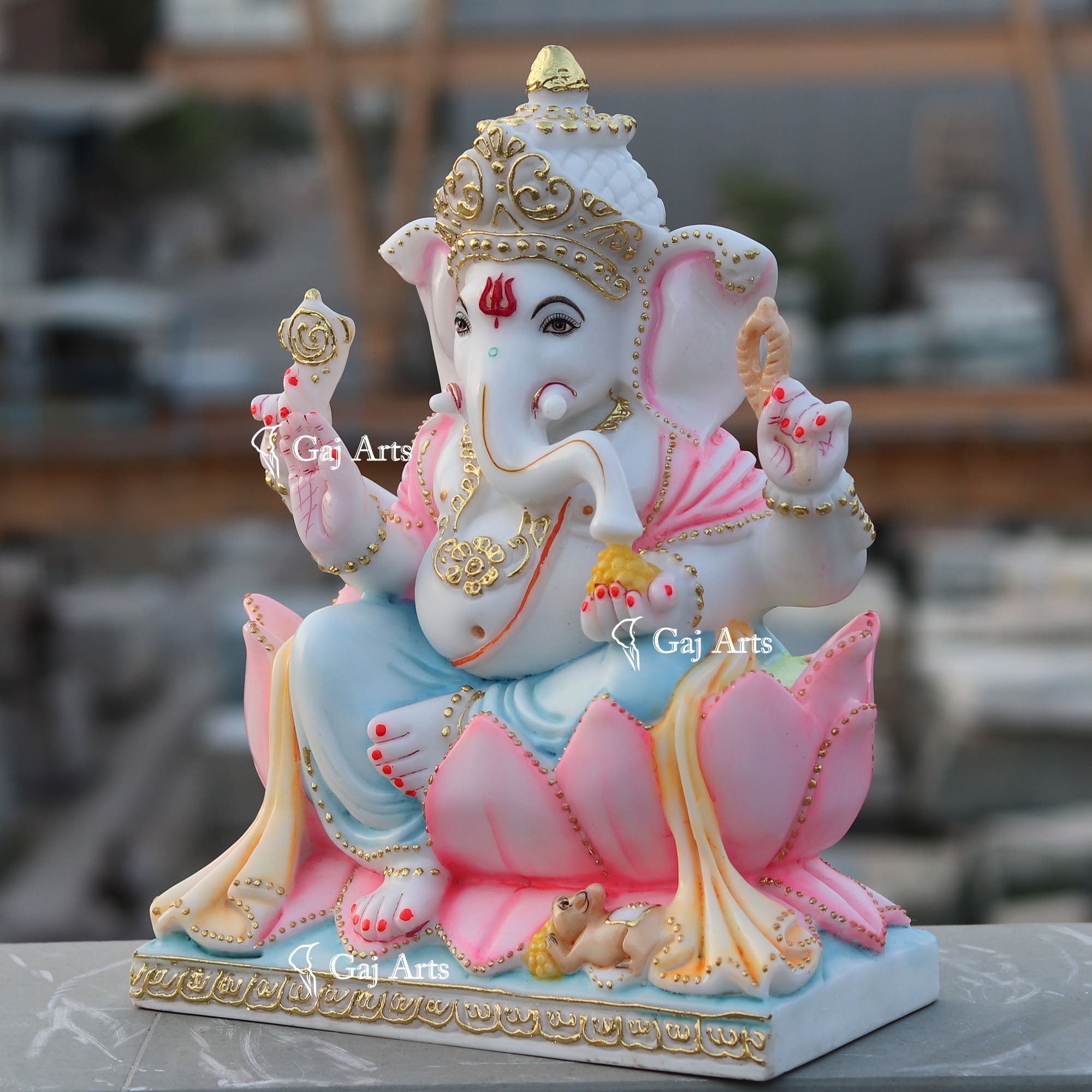 White Marble Ethiopia Ganesh Idol | 15 Inch