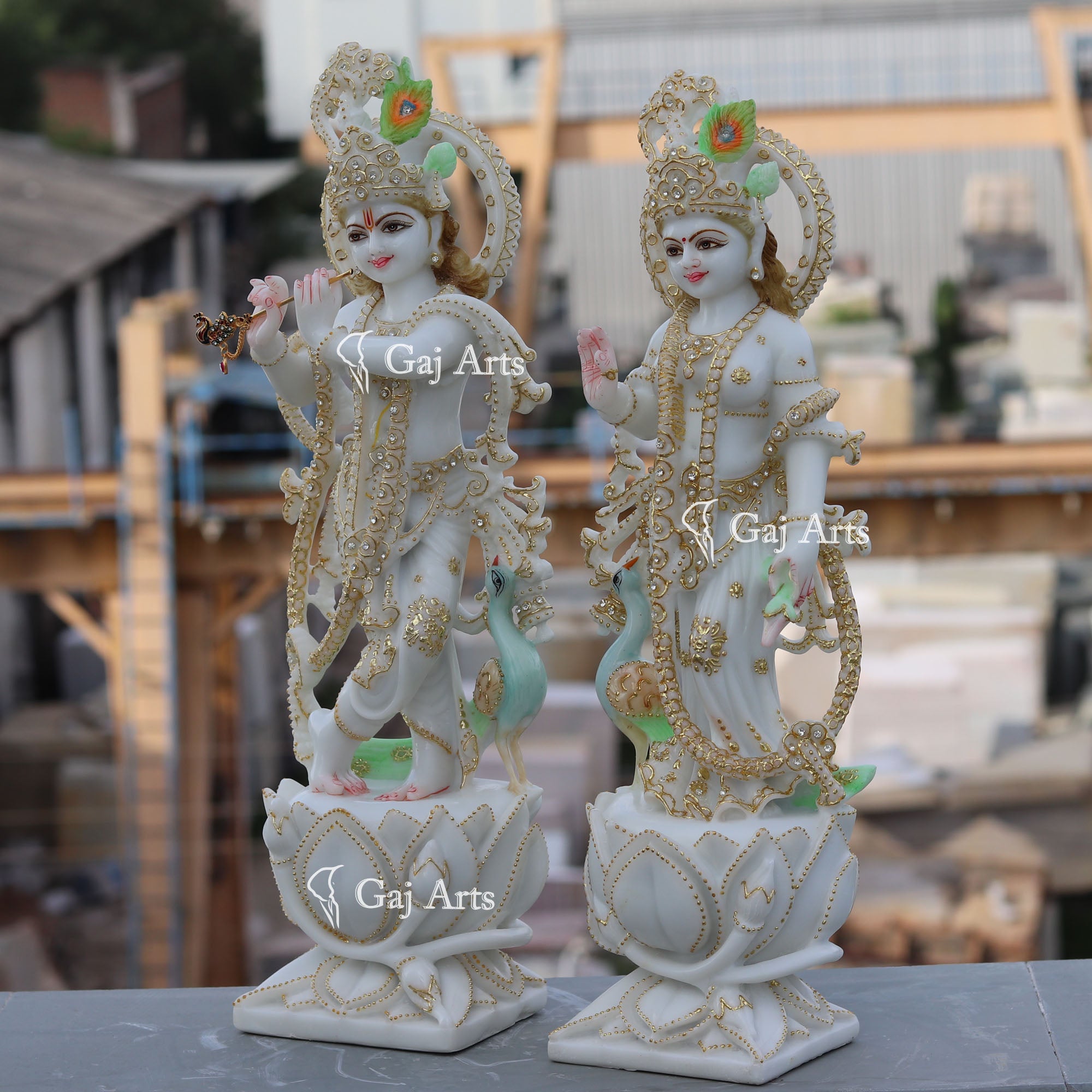 White Marble Ethiopia Radha Krishna Idol | 21 Inch