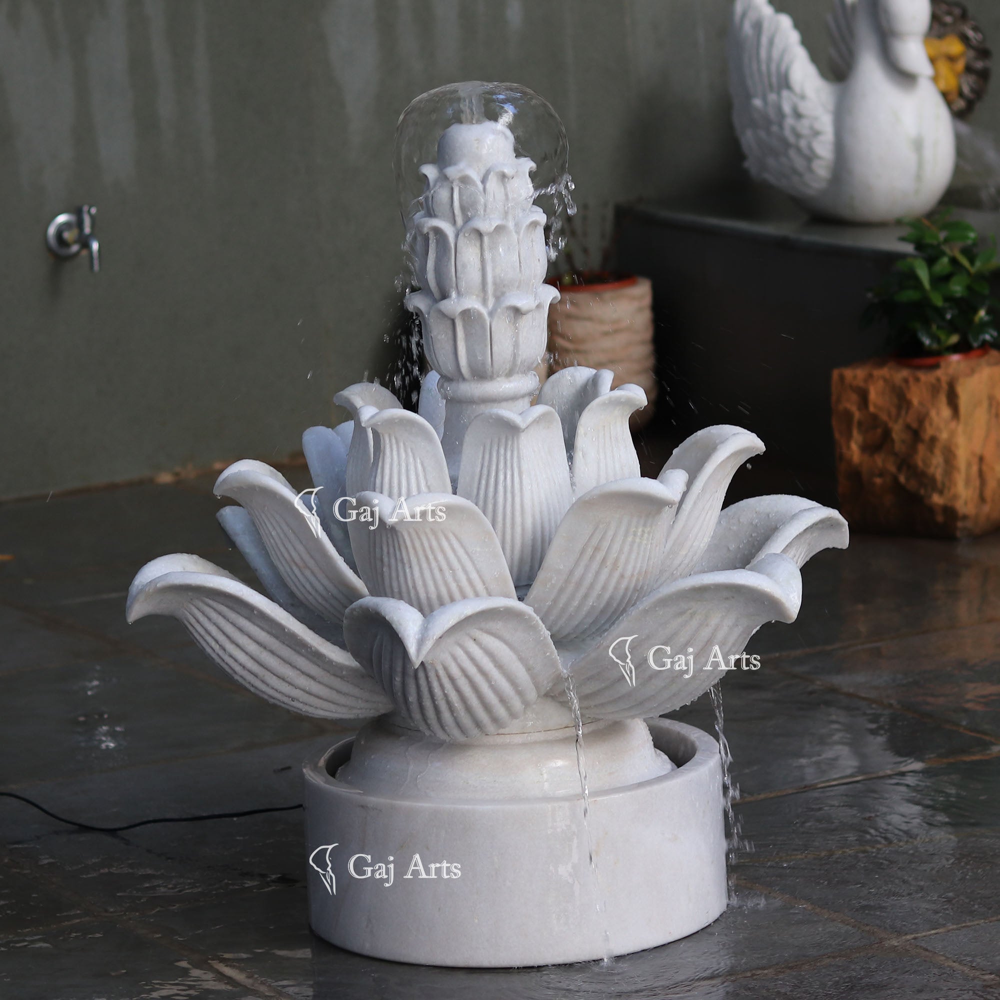 White Marble Tiered Floral Fountain | 30 Inch