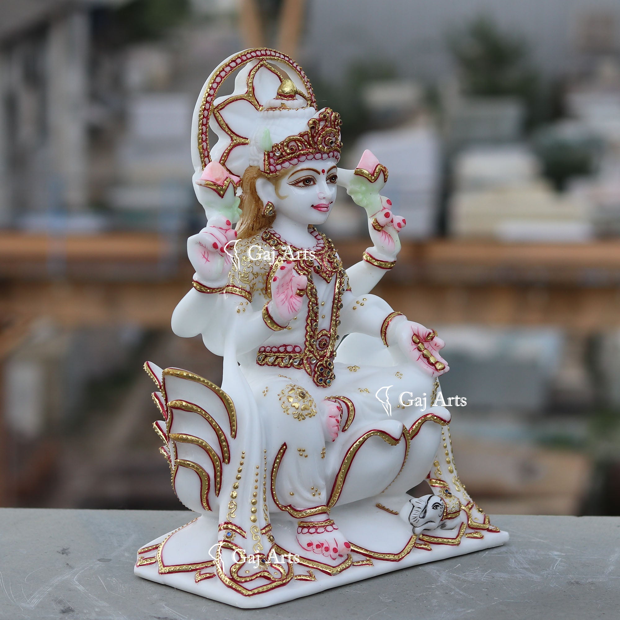 White Marble Ethiopia Lakshmi Idol 12 Inch