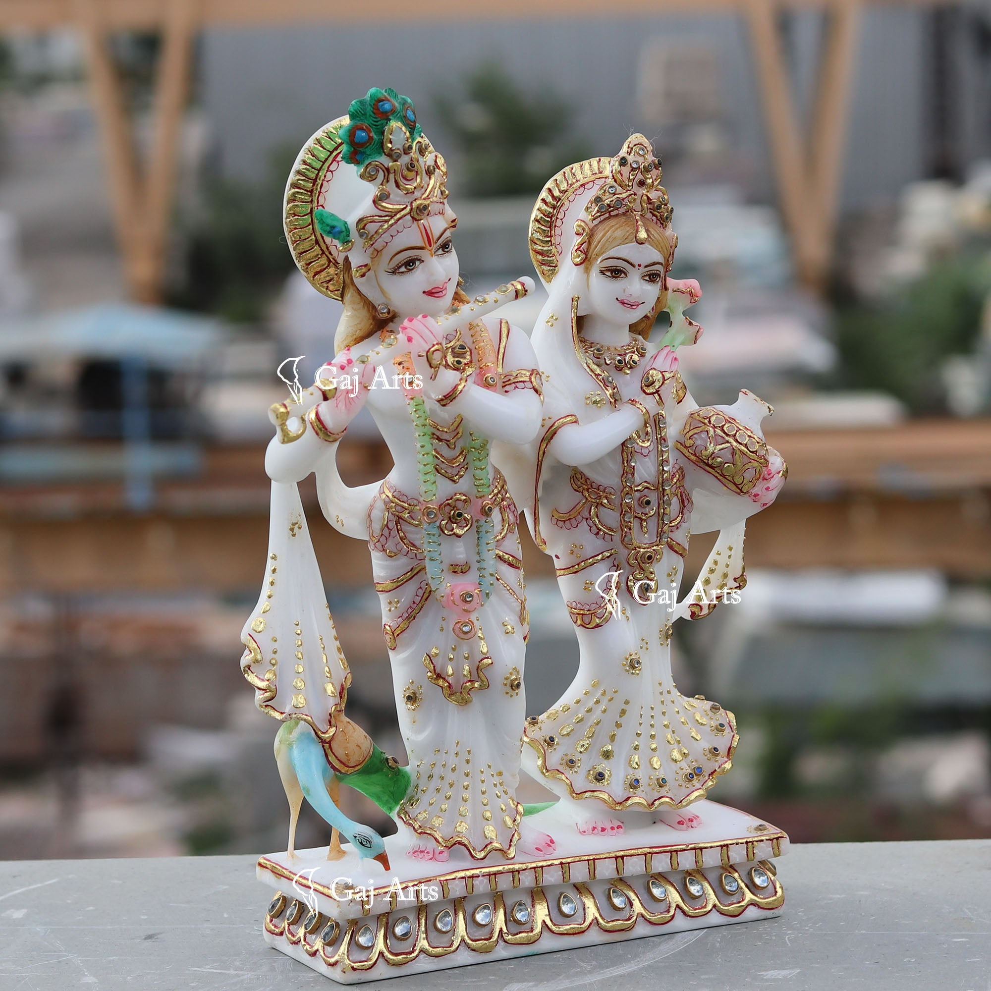 White Marble Ethiopia Radha Krishna Jodi Idol | 12 Inch