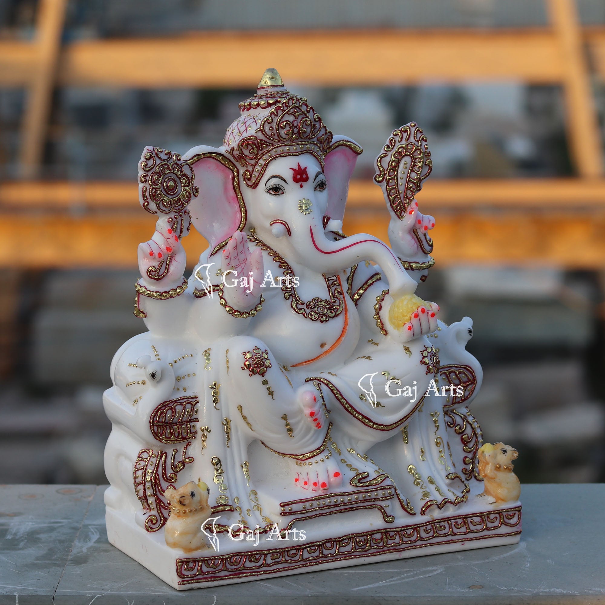 White Marble Ethiopia Ganesh Idol | 12 Inch