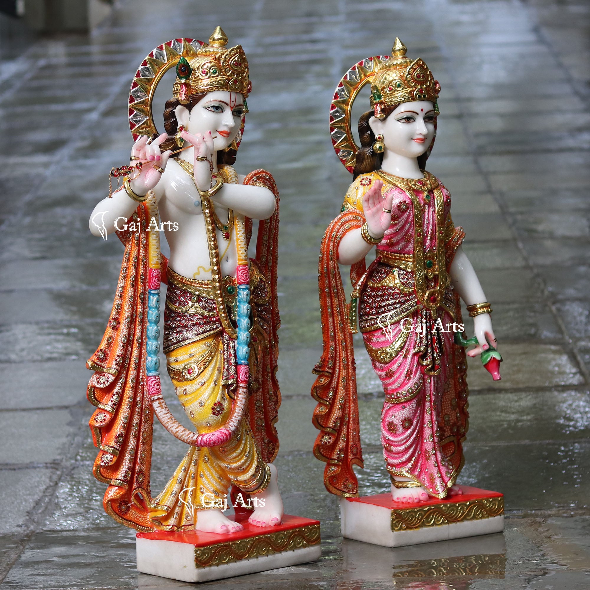 White Vietnam Marble Radha Krishna Idol | 36 Inch