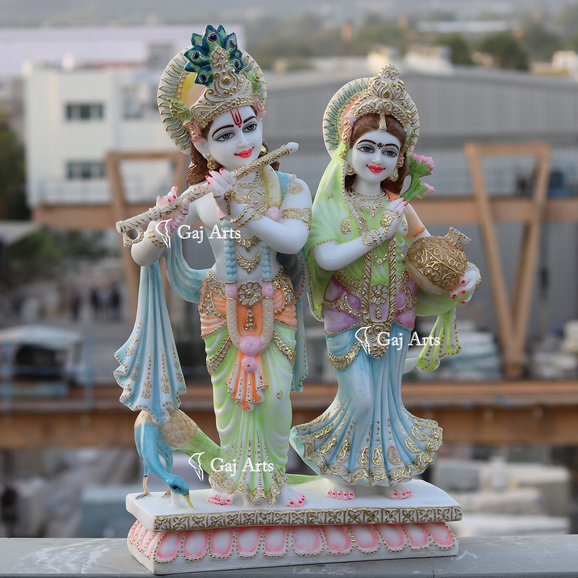 White Marble Ethiopia Radha Krishna Jodi Idol | 27 Inch