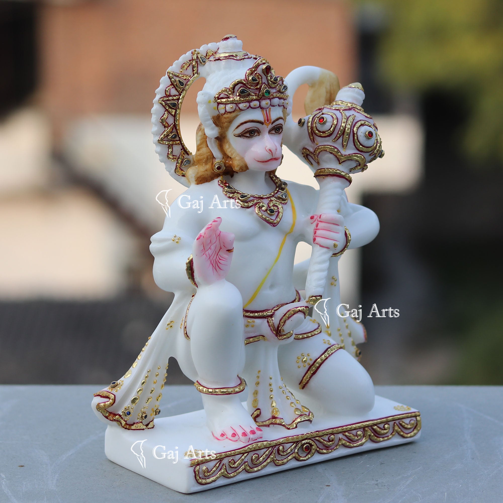 White Ethiopia Marble Hanuman Ji Idol | 9 Inch