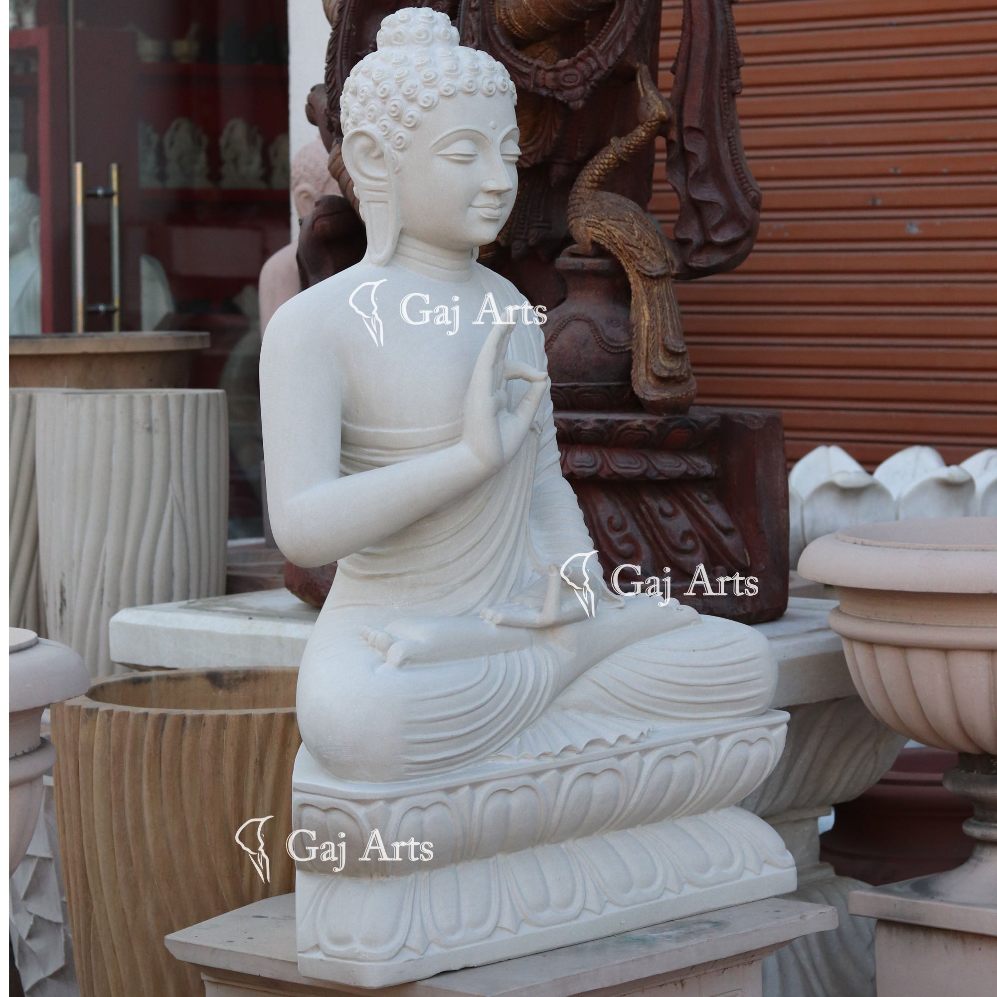 Sandstone Sitting Buddha Statue | 39 Inch