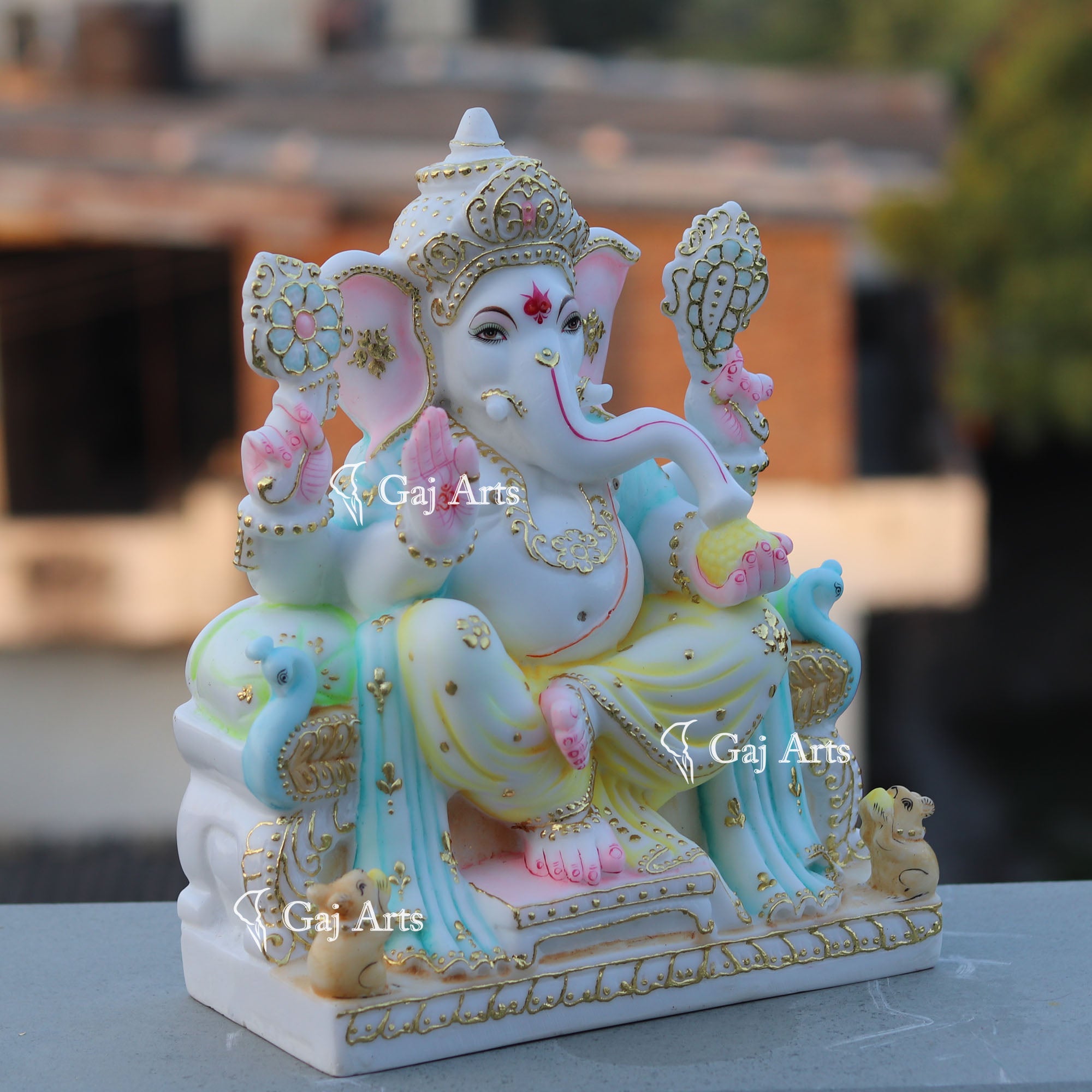 White Marble Ethiopia Ganpati Idol | 12 Inch