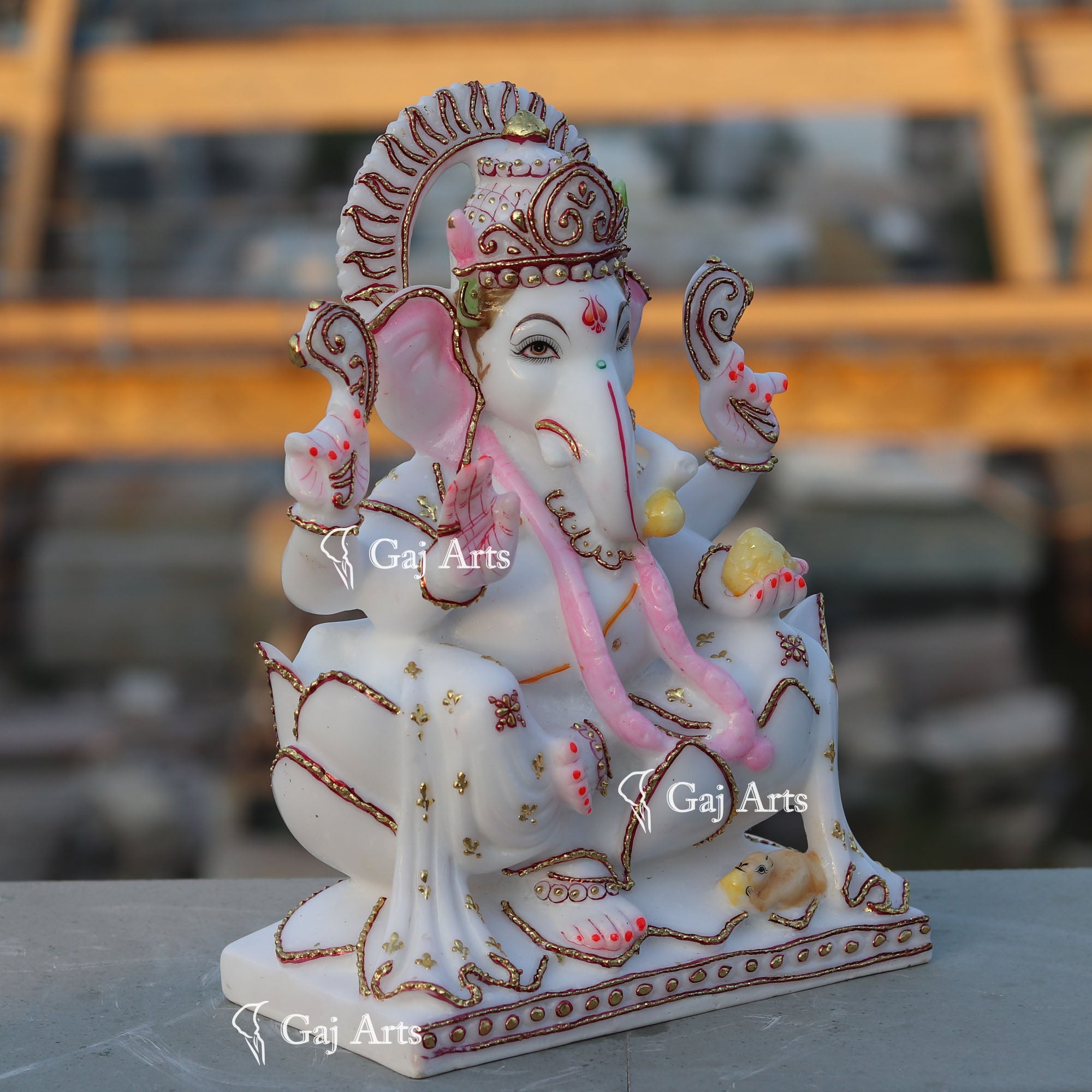 White Marble Ethiopia Ganesh Idol | 12 Inch