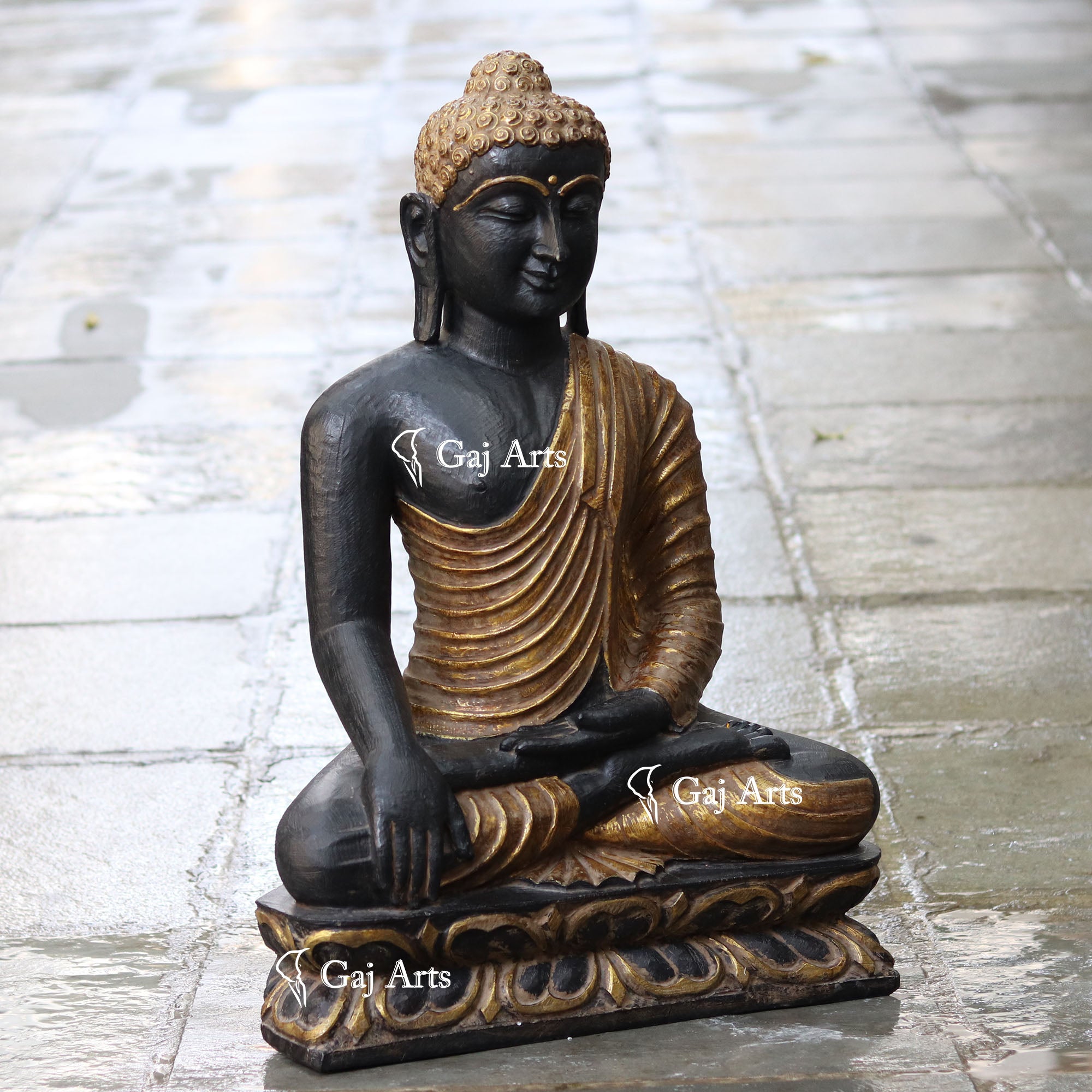 Black Marble Sitting Buddha Statue | 30 Inch