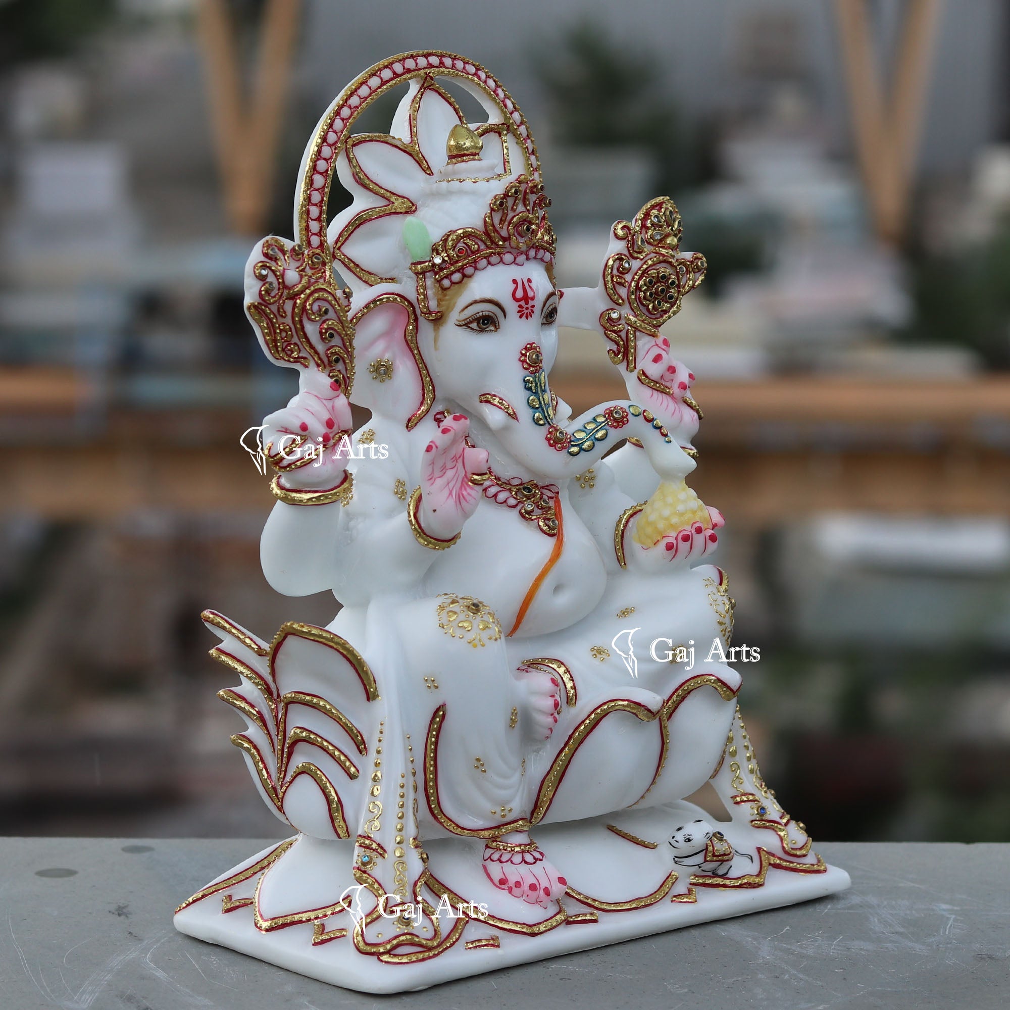White Ganpati Idol on Lotus | 12 Inch