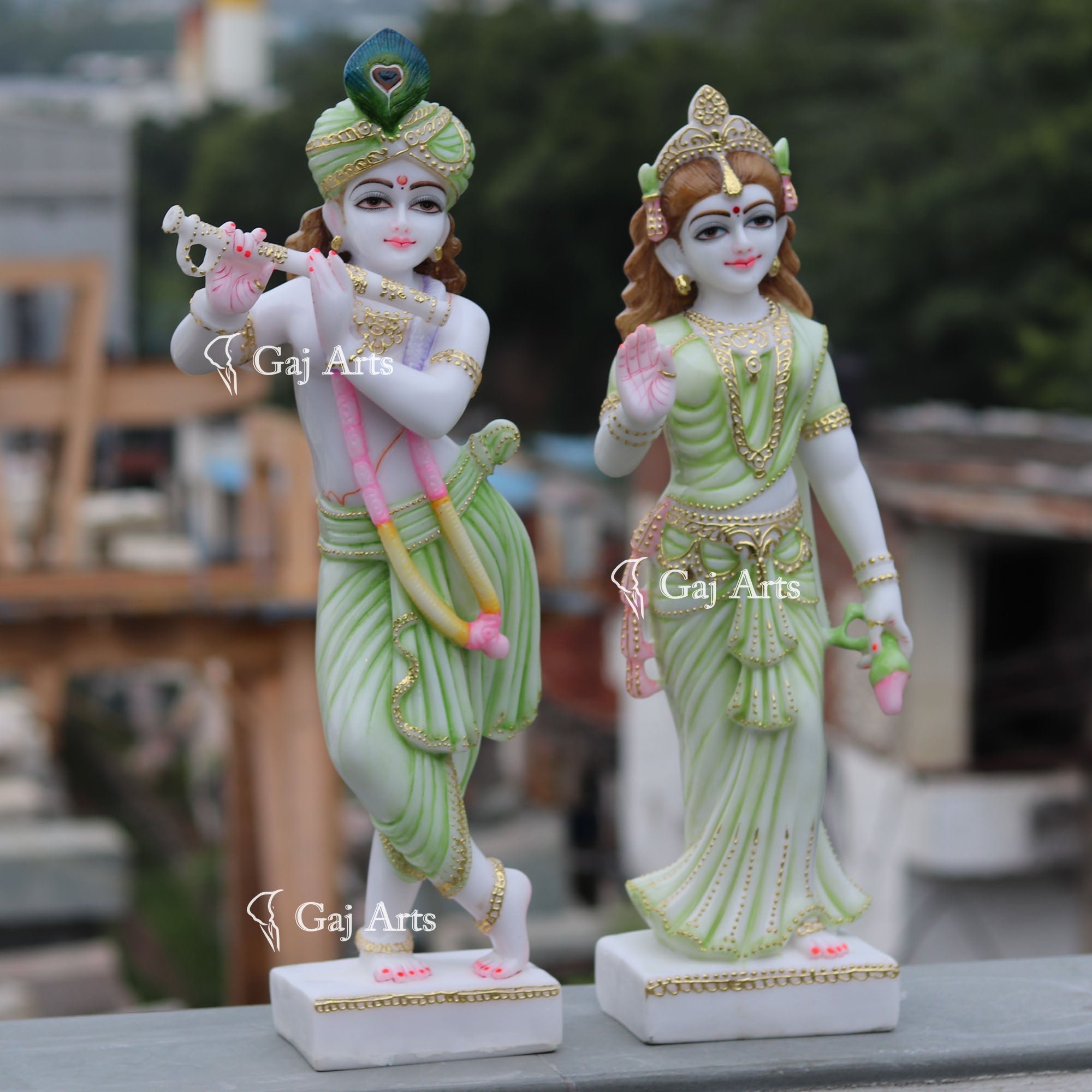 White Marble Ethiopia Radha Krishna Murti | 27 Inch