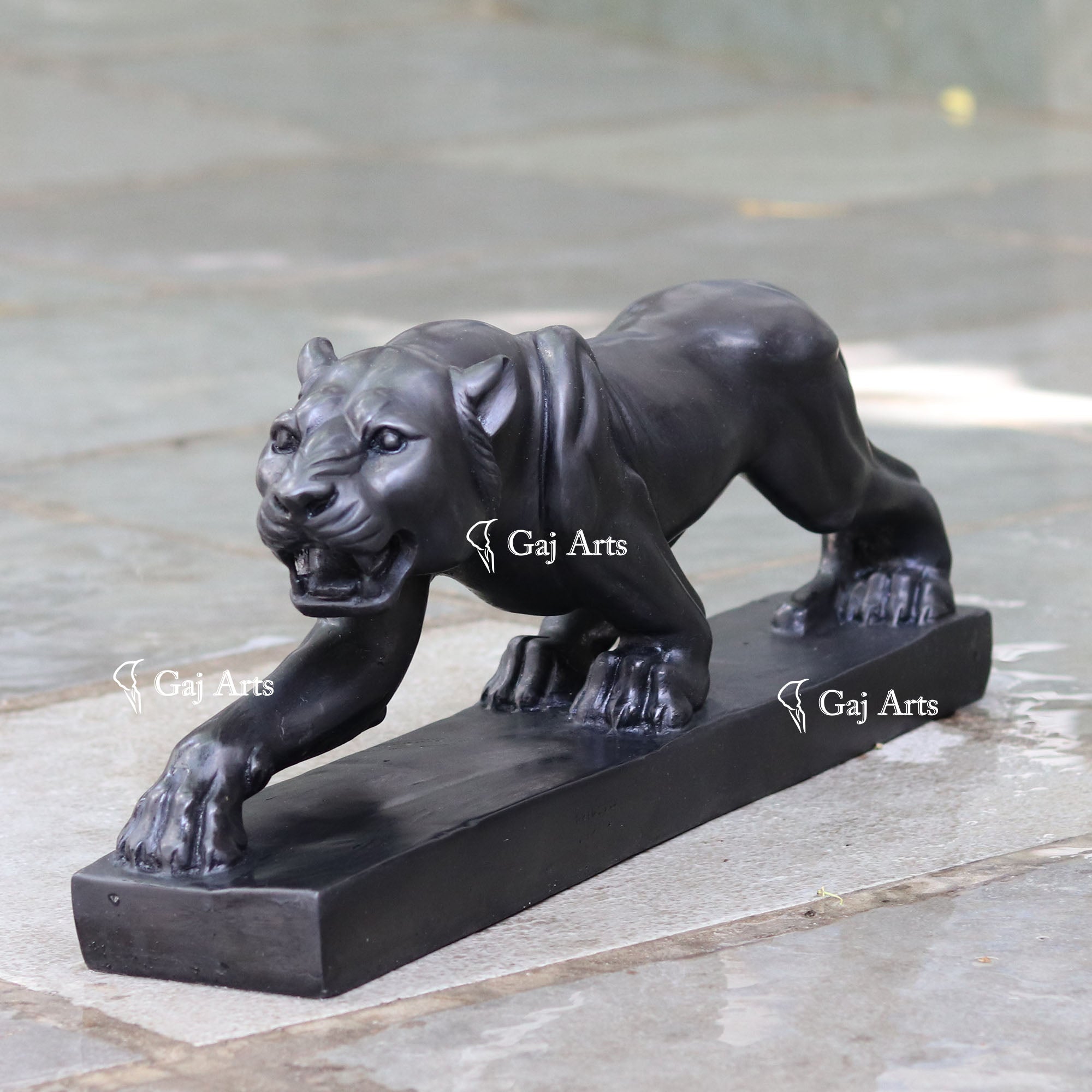 Black Marble Panther Sculpture | 24 Inch