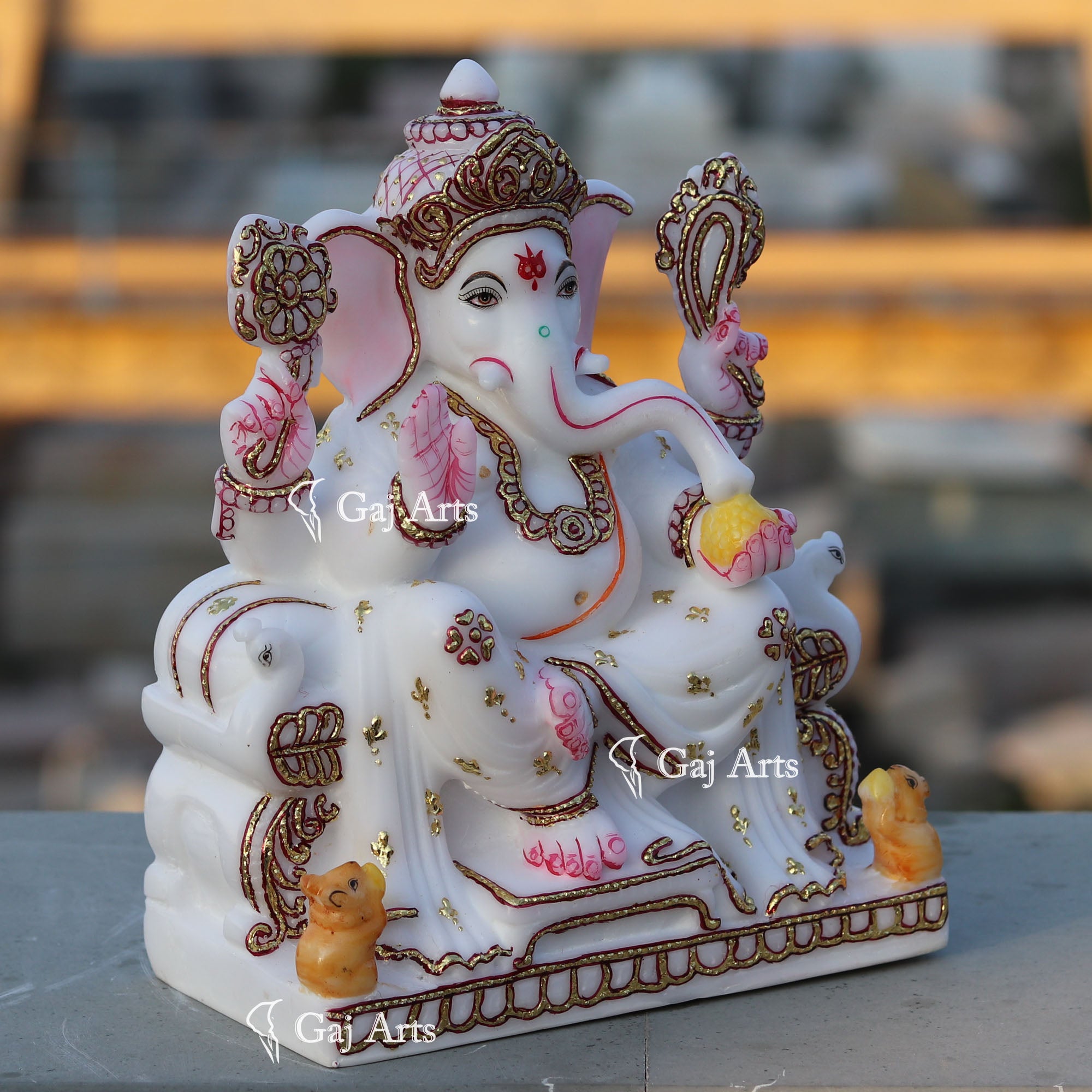 Hand Painted Marble Ganesh Statue | 9 Inch