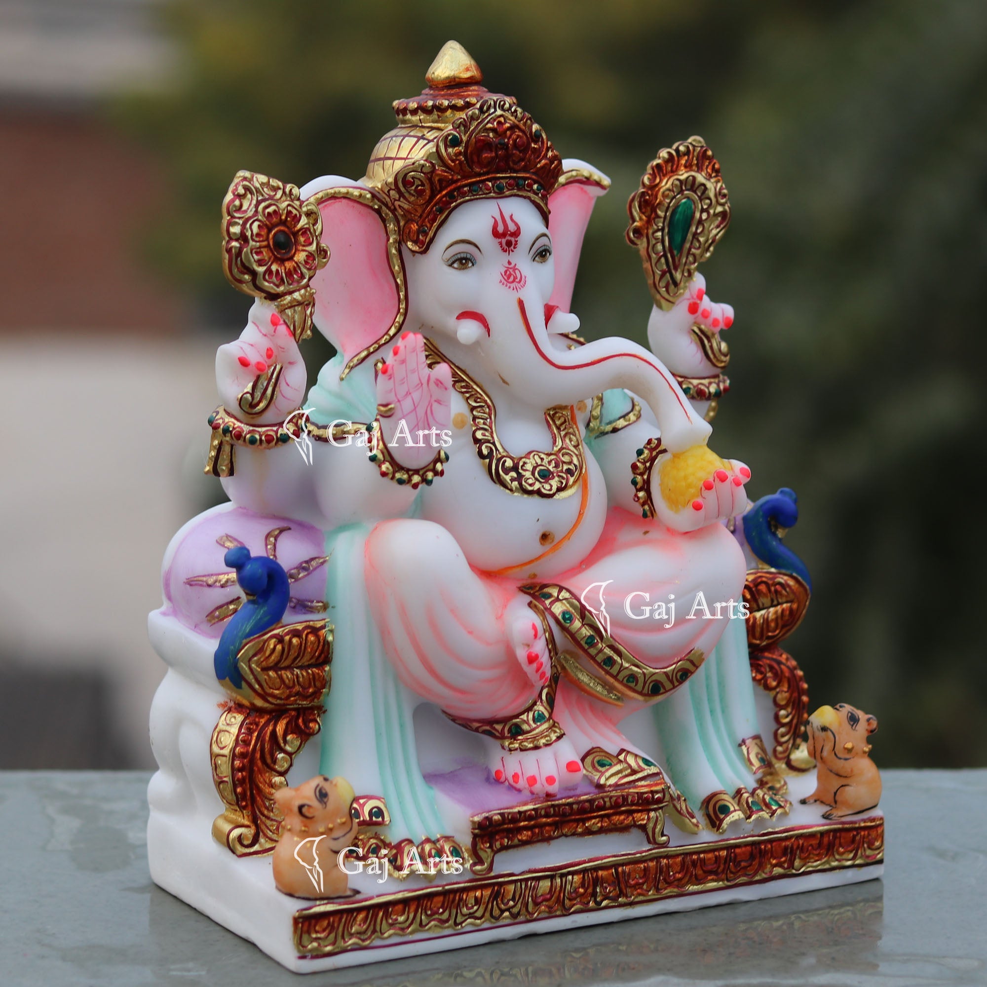 Marble Ganesh Statue on Singhasan | 9 Inch
