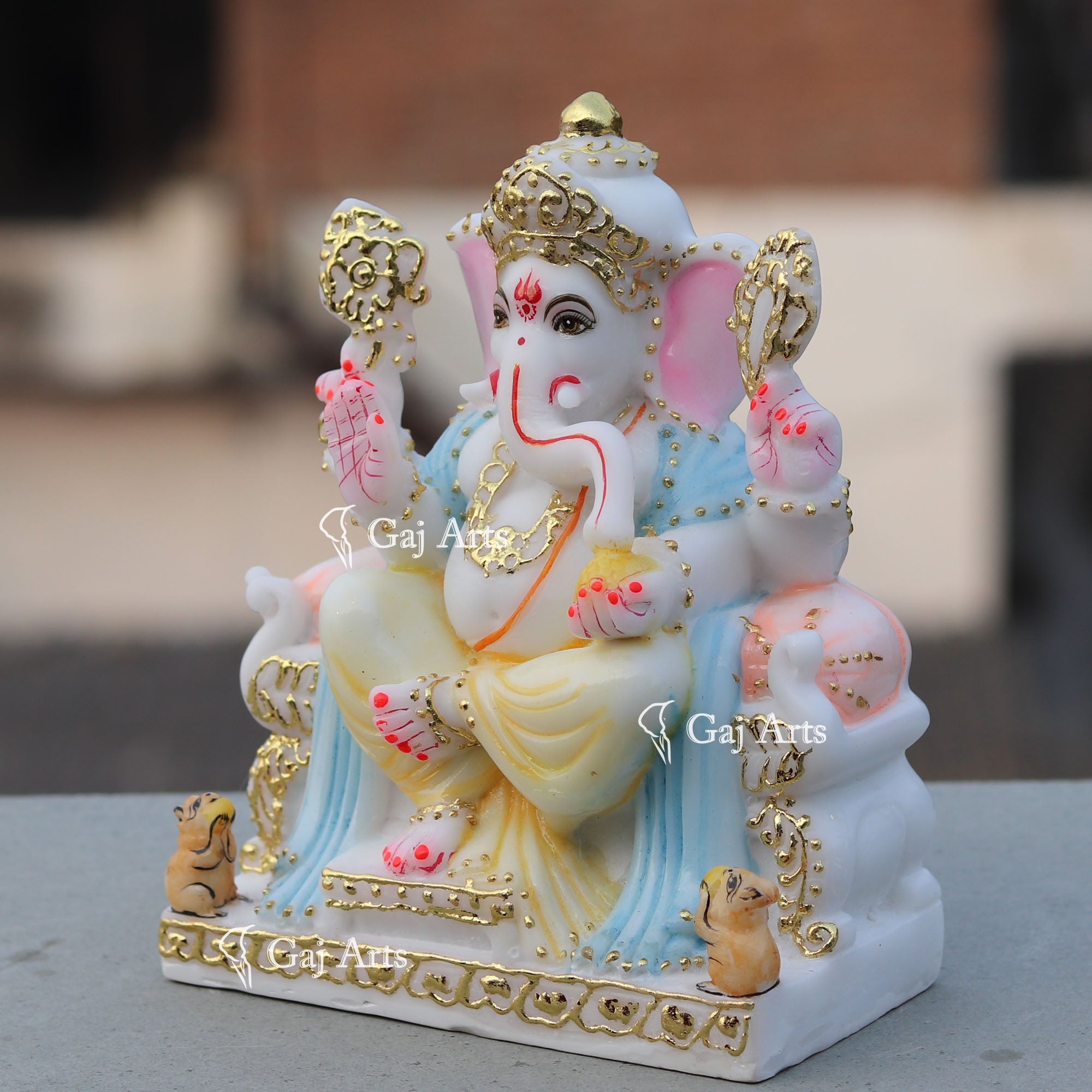 Hand Painted Marble Ganpati Idol | 7 Inch