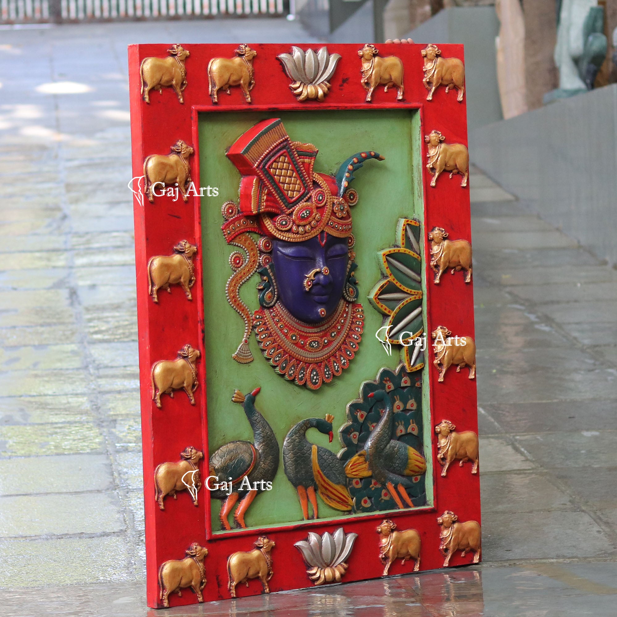 Wooden Shreenath Ji Wall Panel | 48 Inch
