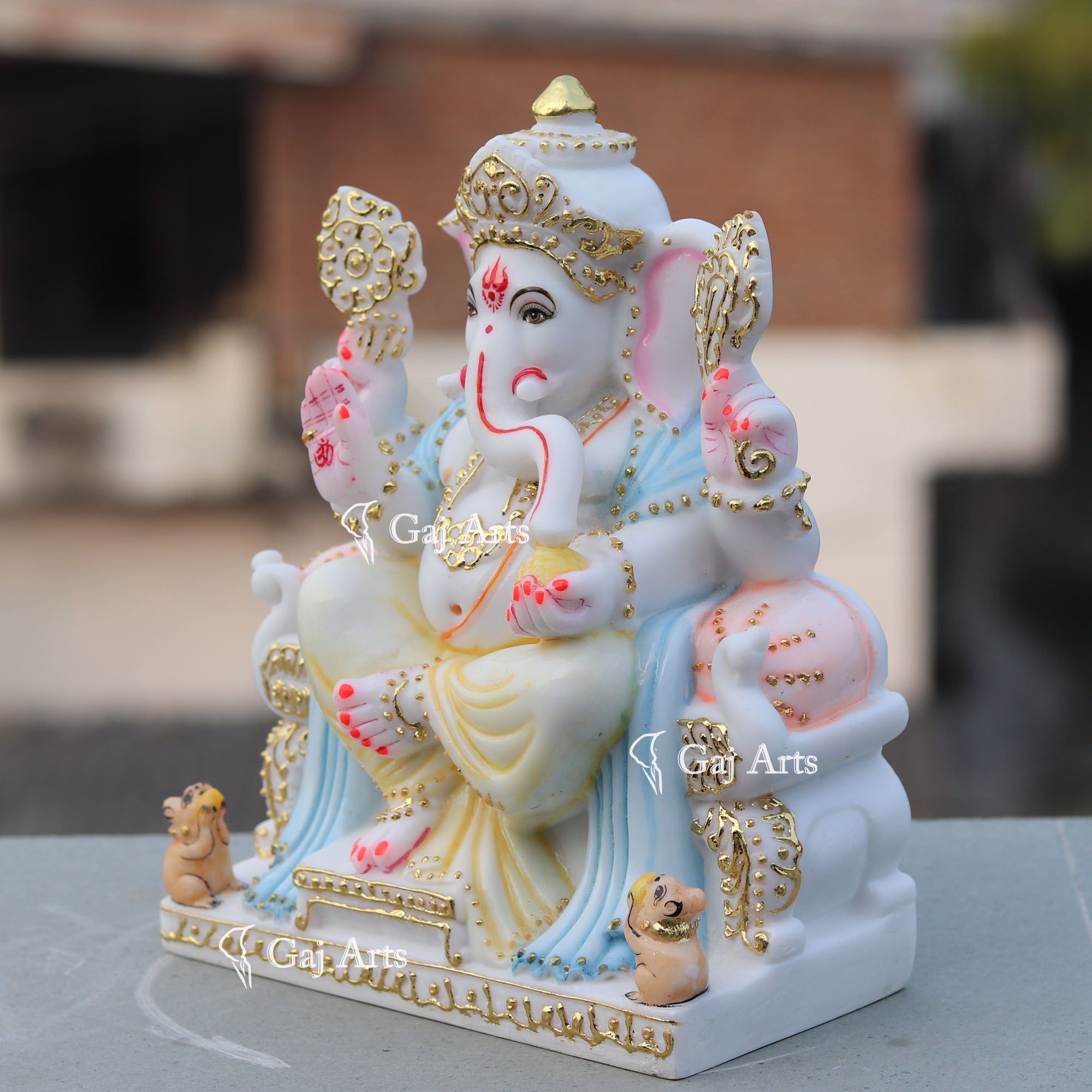 Marble Ganesh Idol on a Singhasan | 9 Inch