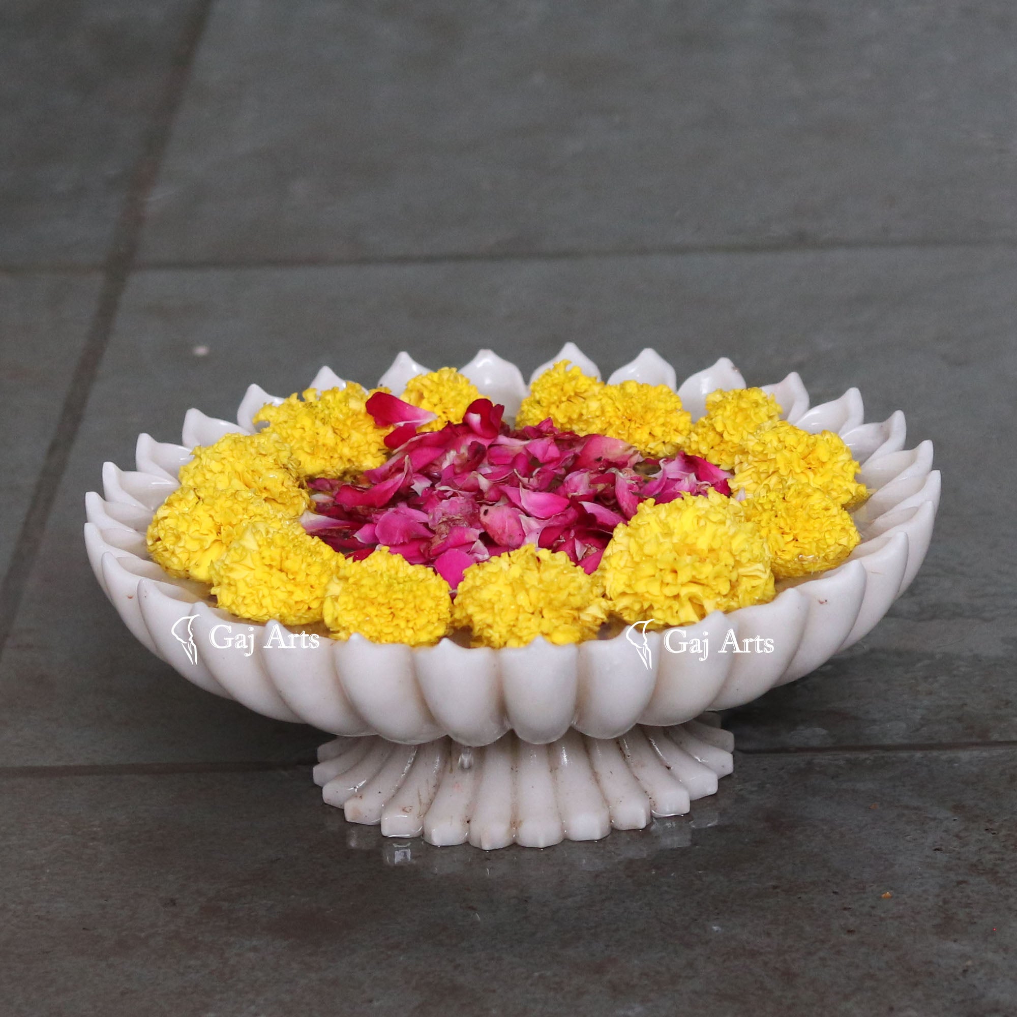 White Marble Artistic Flower Bowl | 12 Inch