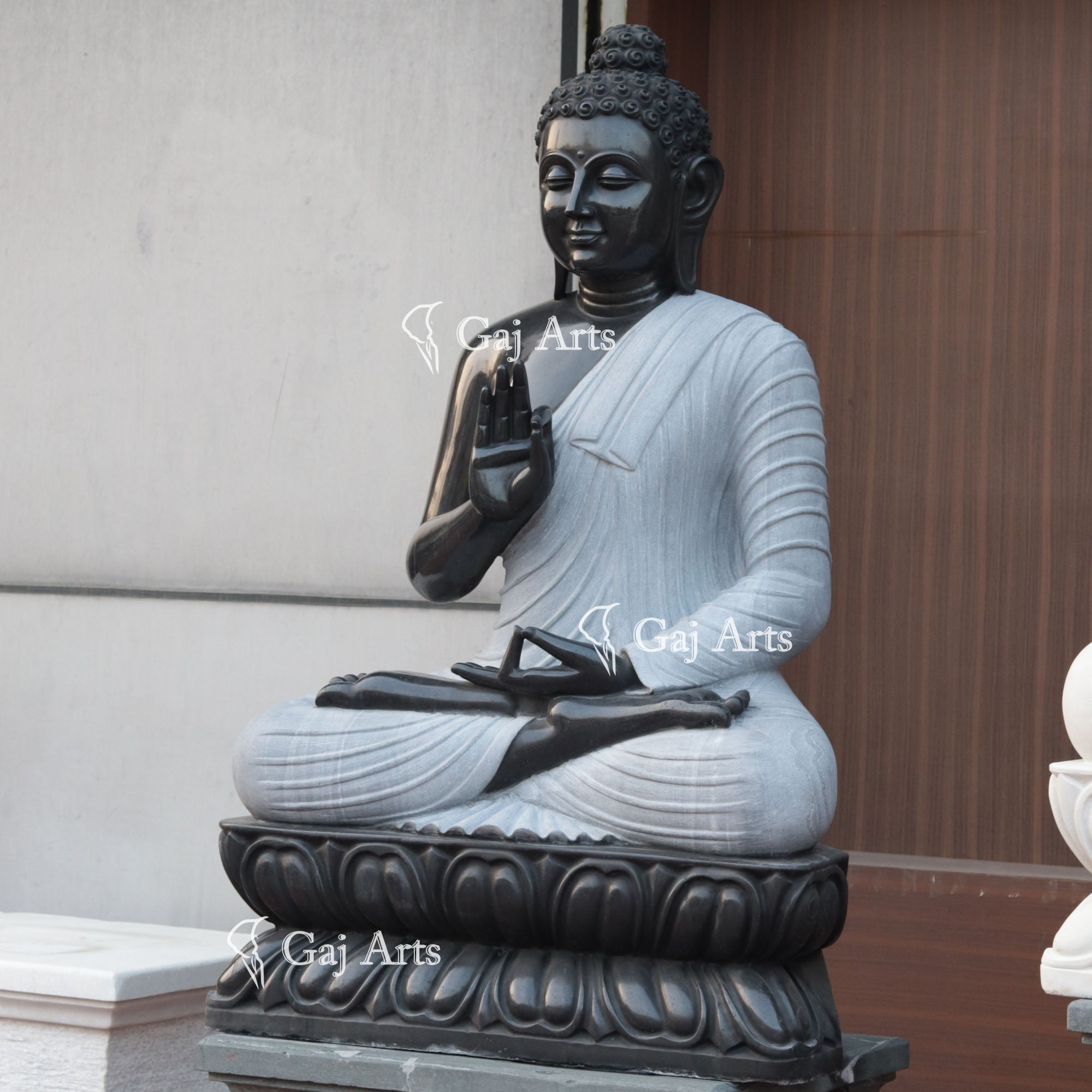 Black Marble Sitting Buddha Statue | 54 Inch